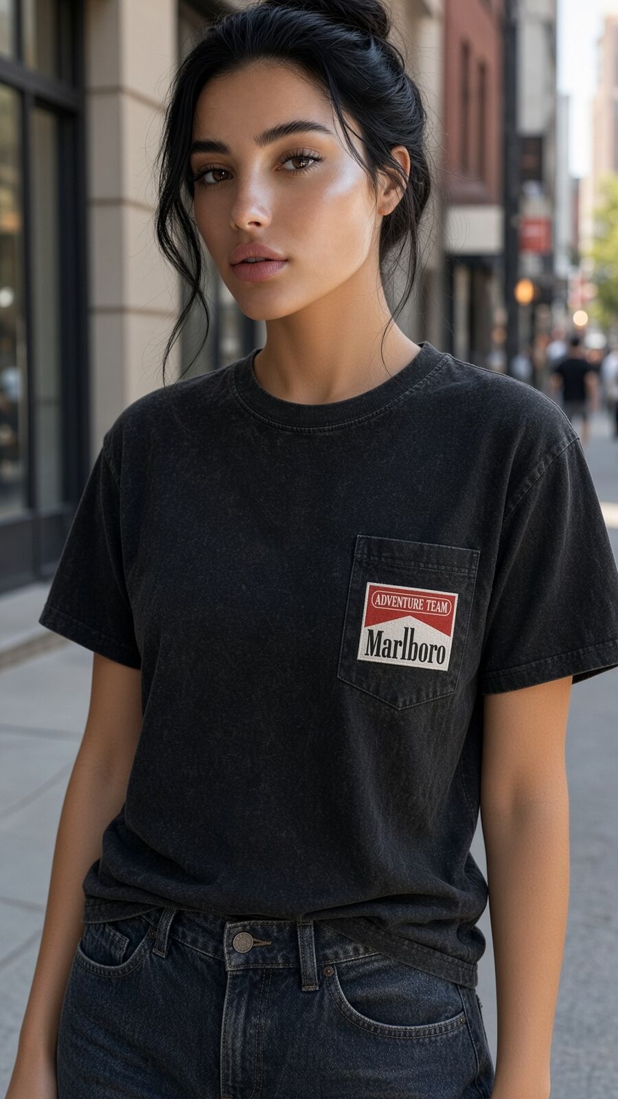 Model wearing Marlboro Adventure Team vintage graphic tee