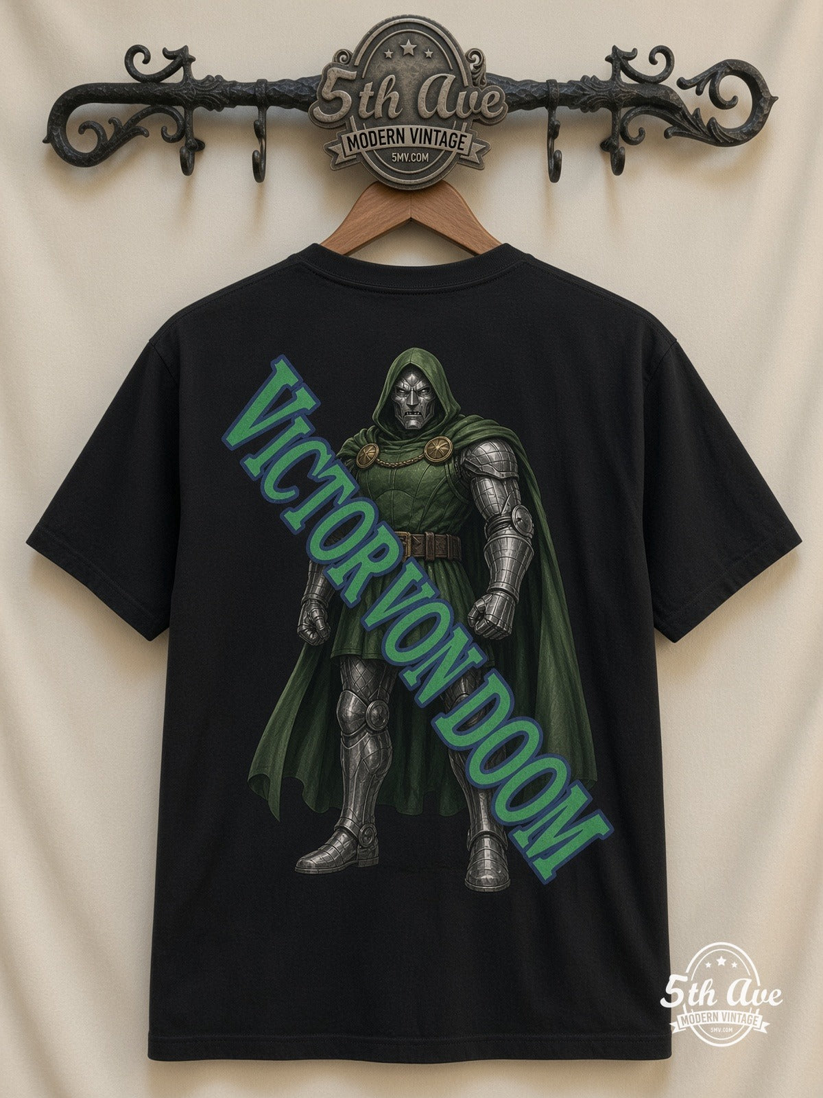 Marvel Dr Doom Standing Portrait all over print vintage tee back on cream 5th Ave rack
