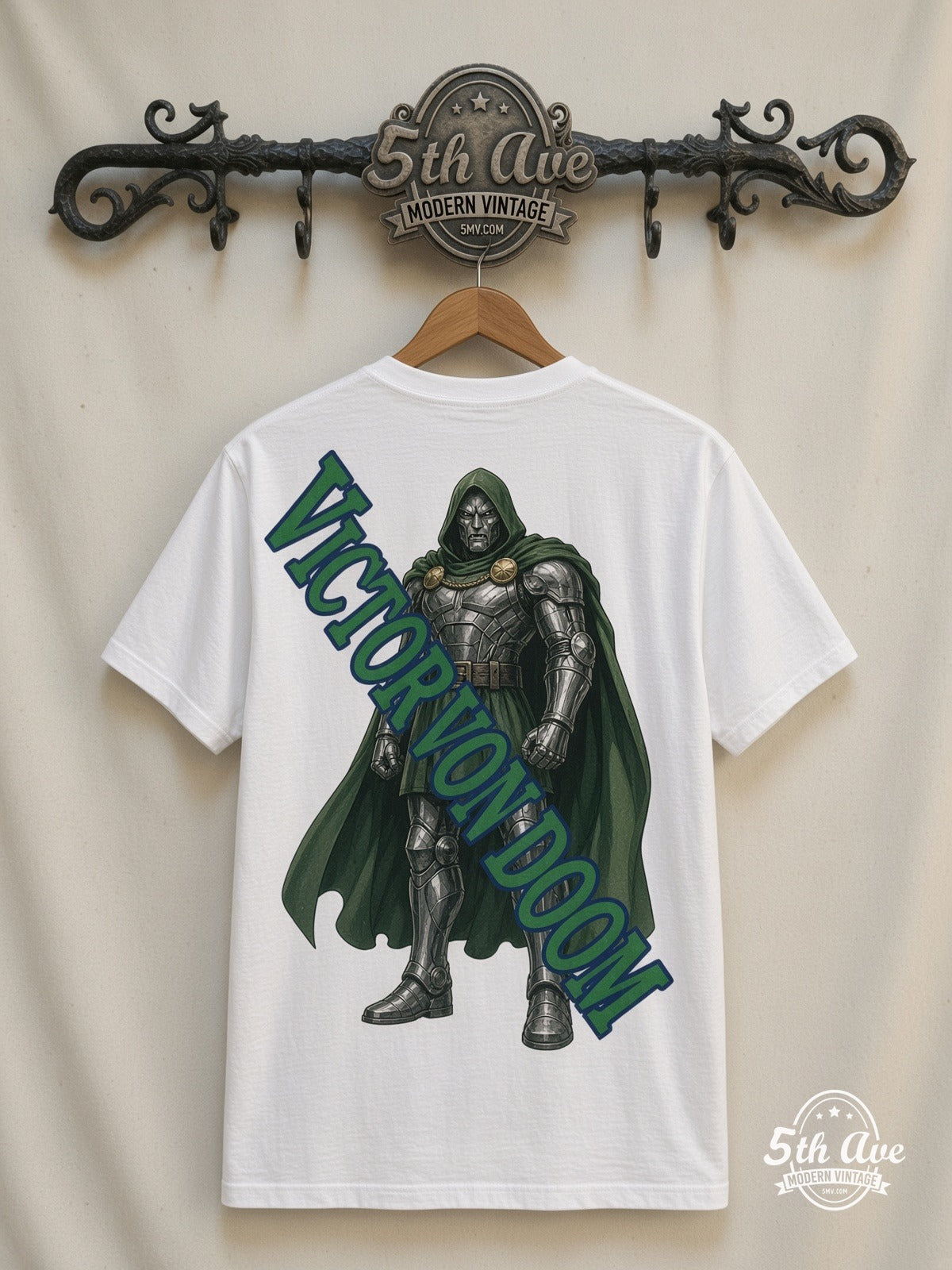 Marvel Dr Doom Standing Portrait all over print vintage tee back on cream 5th Ave rack