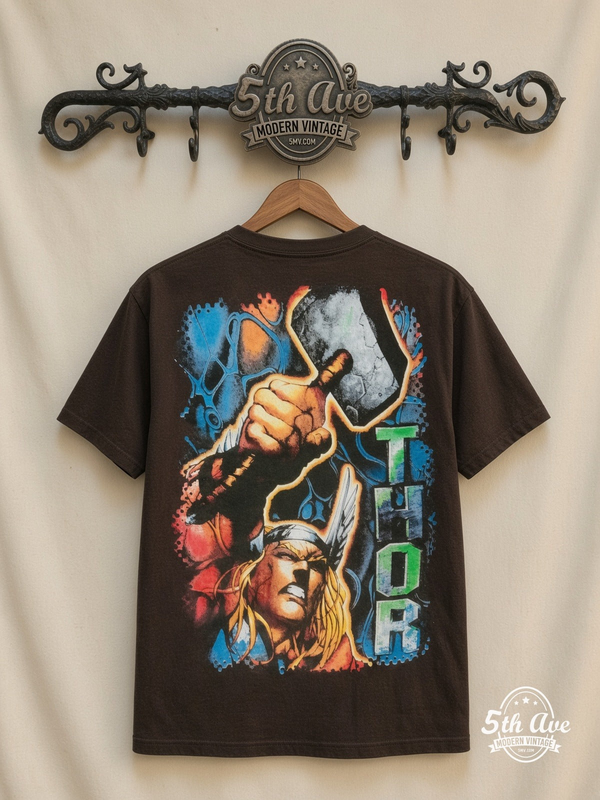 Marvel Thor Comic Action all over print vintage tee back on cream 5th Ave rack