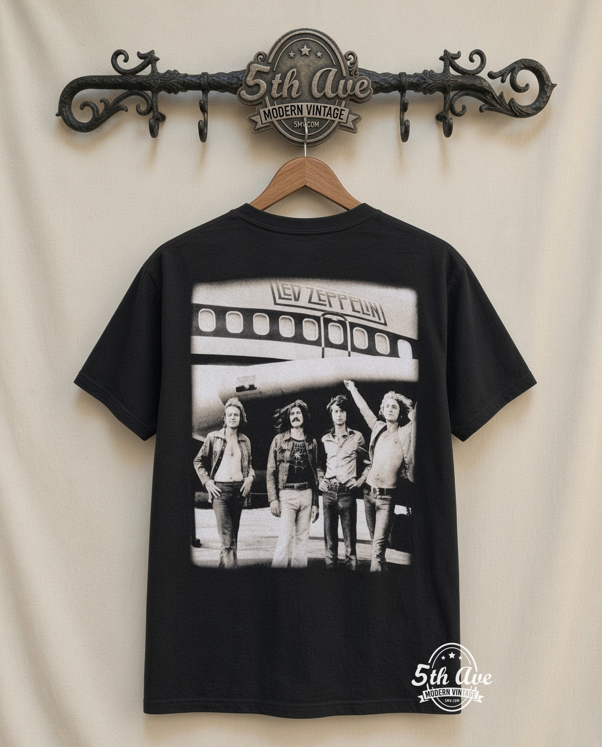 Led Zeppelin 484 Kings Rd London Black vintage tee back on cream 5th Ave rack