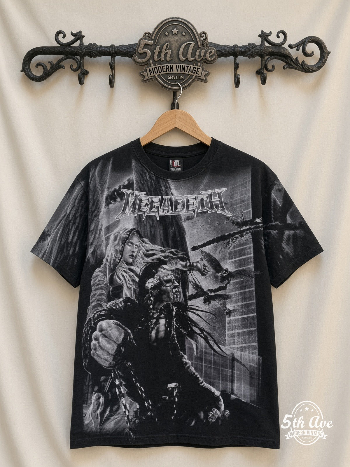Megadeth Apocalyptic City AOP all over print vintage band t-shirt front on cream 5th Ave rack