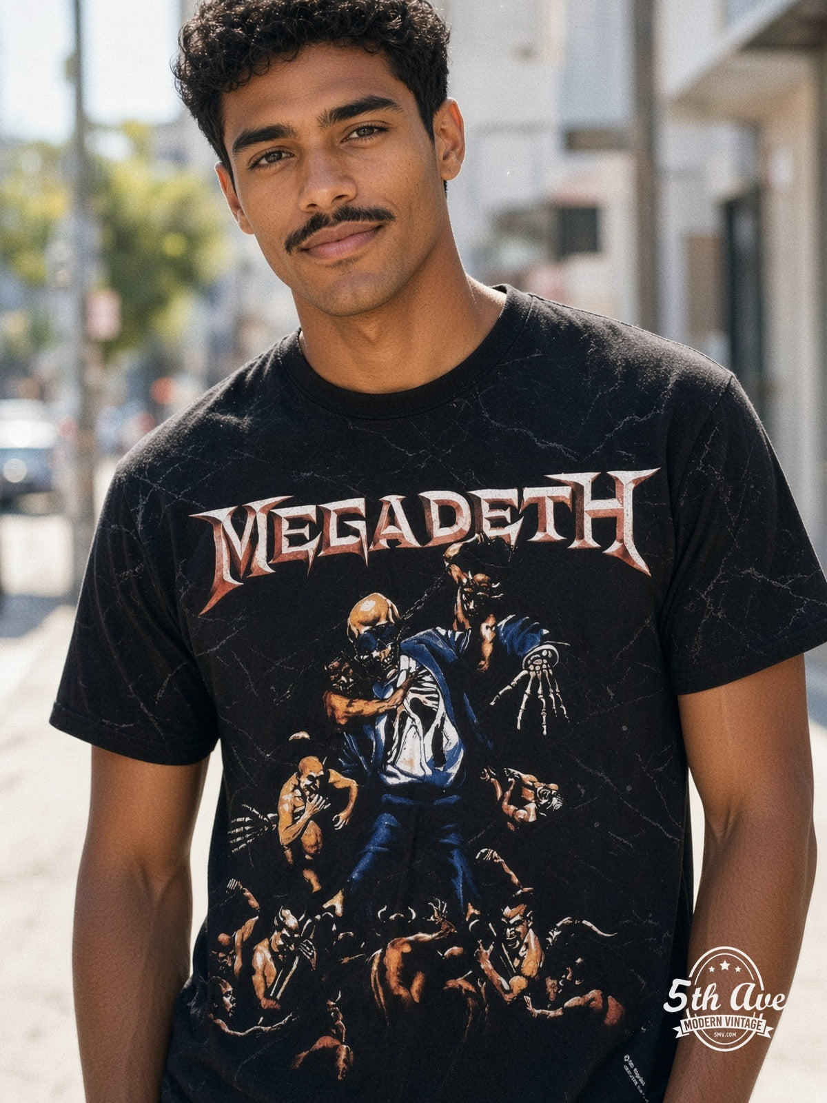 Megadeth Skeleton Apocalypse all over print vintage tee model wearing