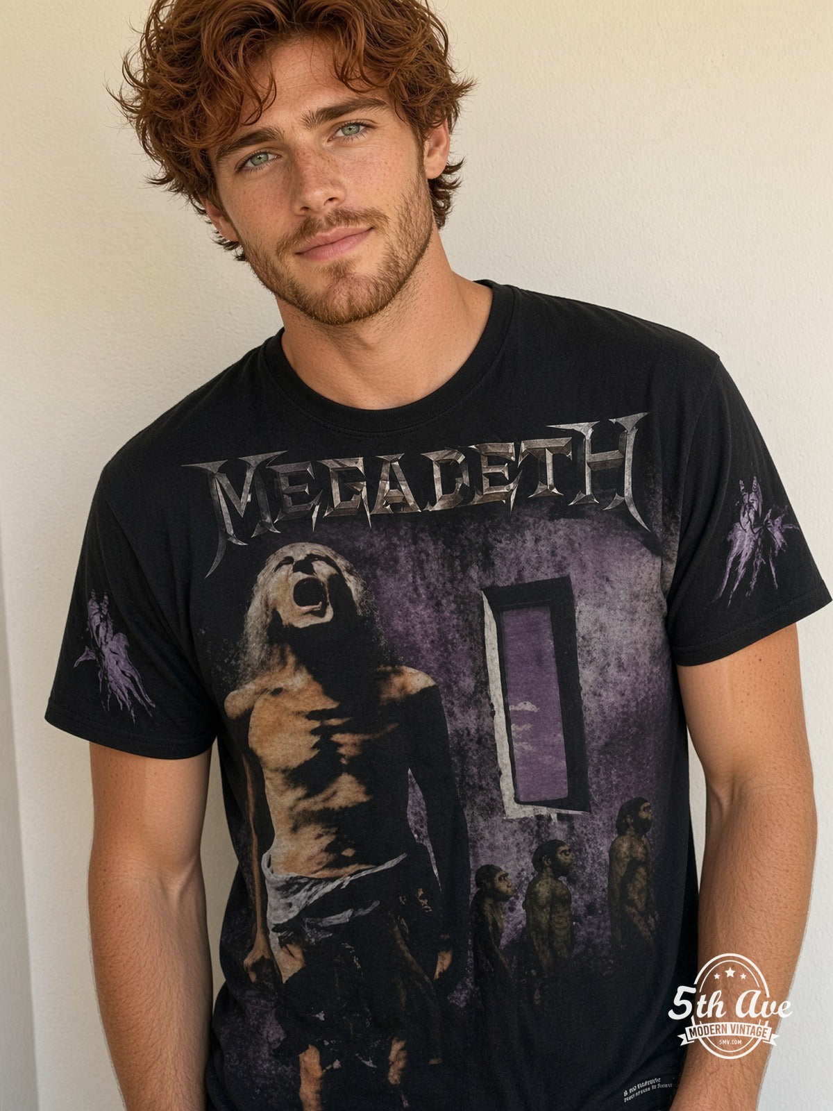 Megadeth Youthanasia all over print vintage tee model wearing