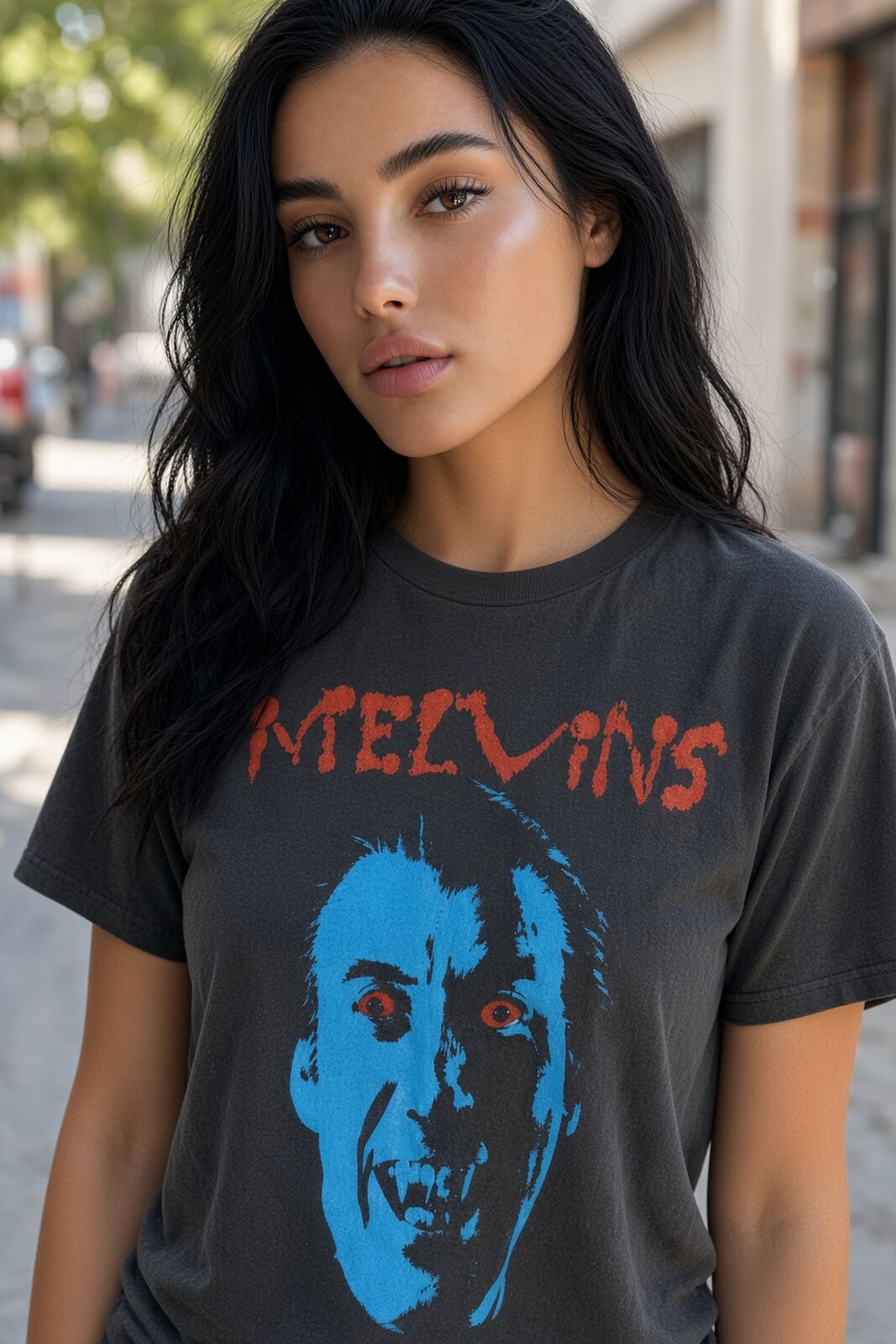 Model wearing Melvins Vampire vintage band t-shirt