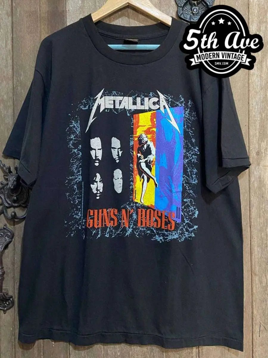 Metallica and Guns N' Roses 'Stadium Tour 1992' - Vintage Reprint Band T-Shirt - Vintage Band Shirts