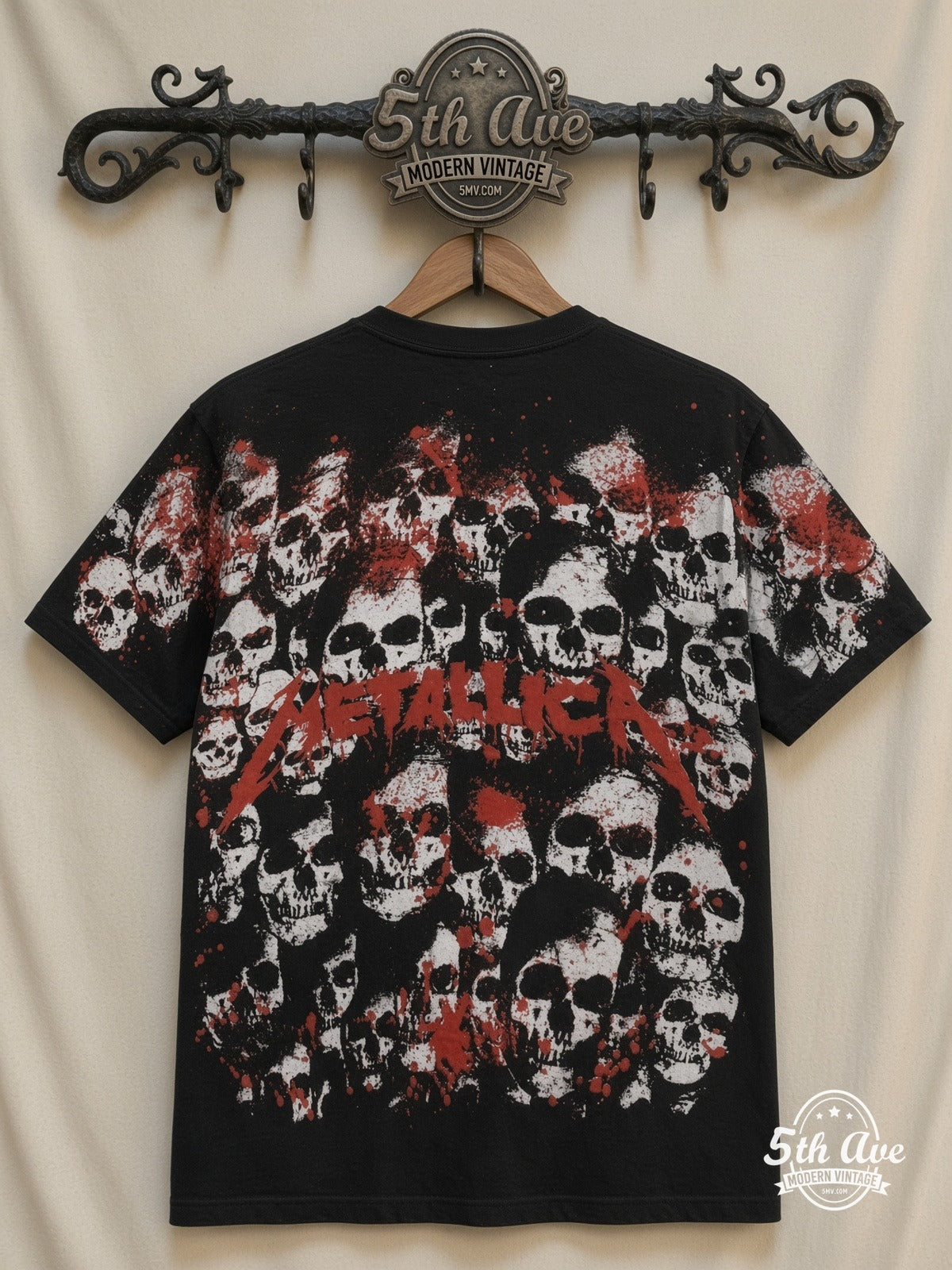 Metallica Band Portraits Skulls all over print vintage tee back on cream 5th Ave rack