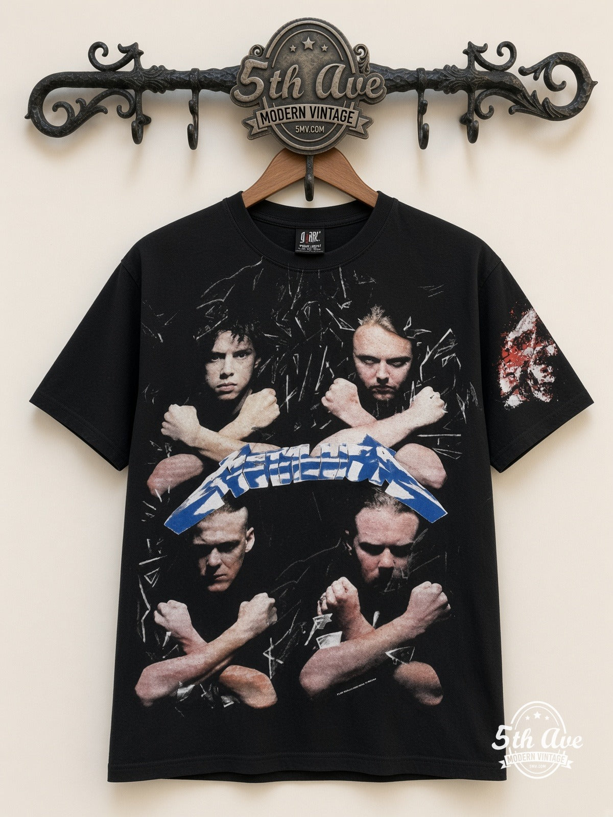 Metallica Band Portraits Skulls all over print vintage band t-shirt front on cream 5th Ave rack