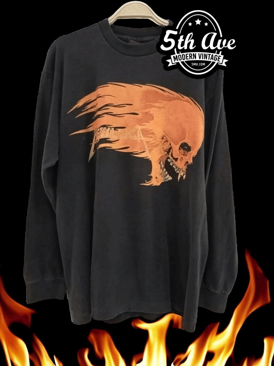 Metallica flaming skull t shirt hotsell