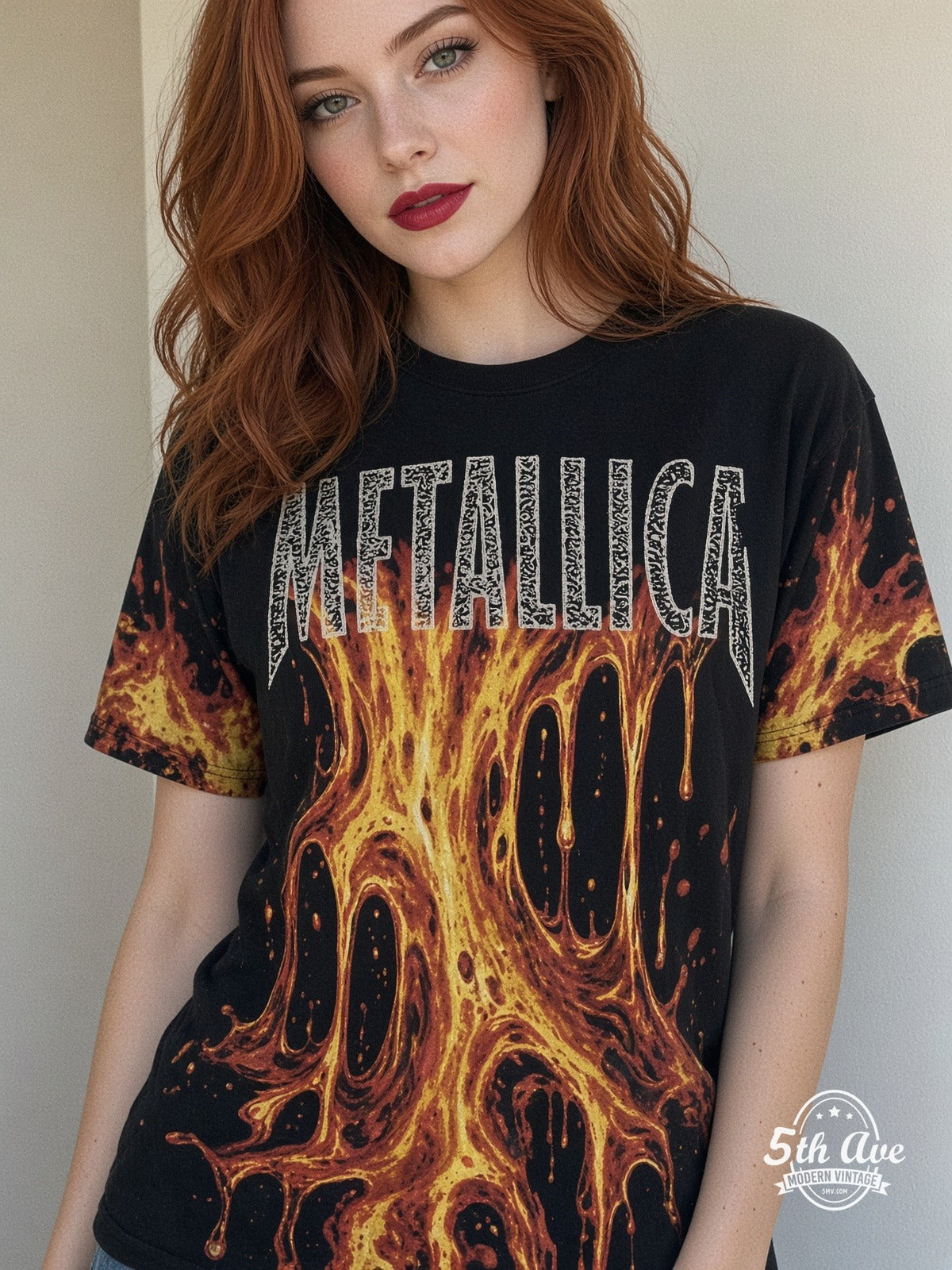 Metallica Liquid Fire all over print vintage tee model wearing