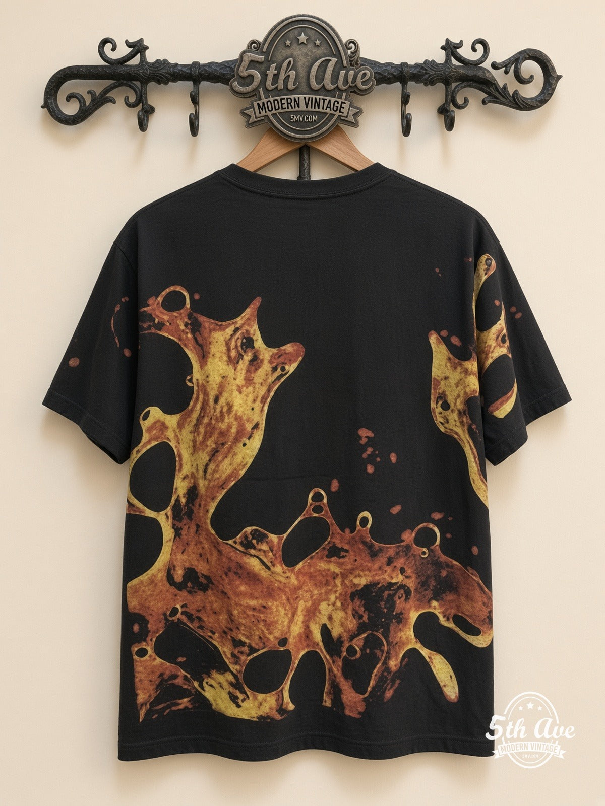 Metallica Liquid Fire all over print vintage tee back on cream 5th Ave rack