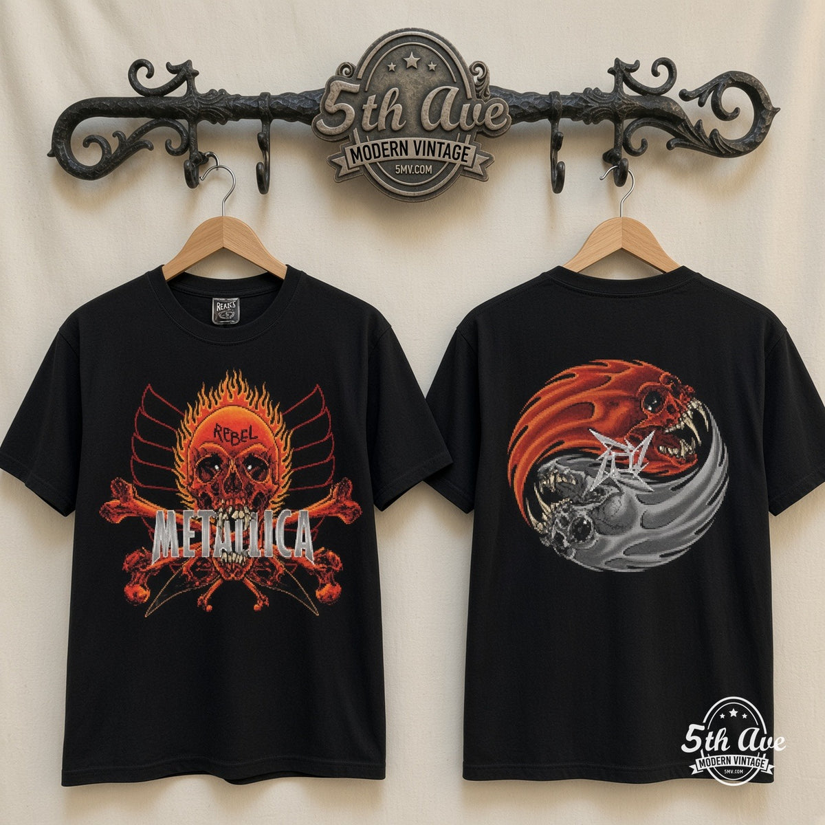 Metallica Rebel flaming skull vintage band t-shirt on rack