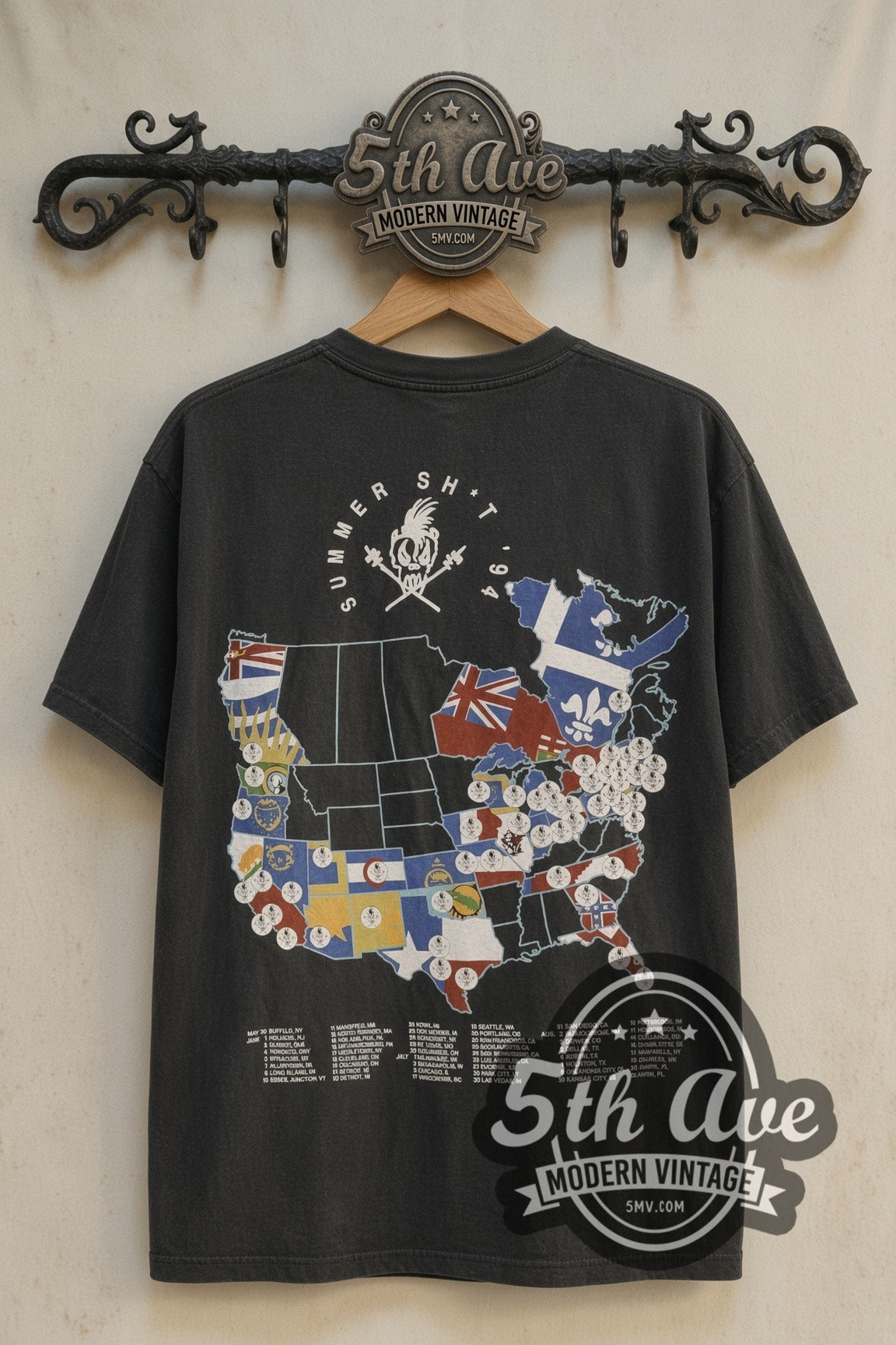 Back print of Metallica Scary Guy Summer Sh*t '94 Tour Map tee on 5th Ave rack