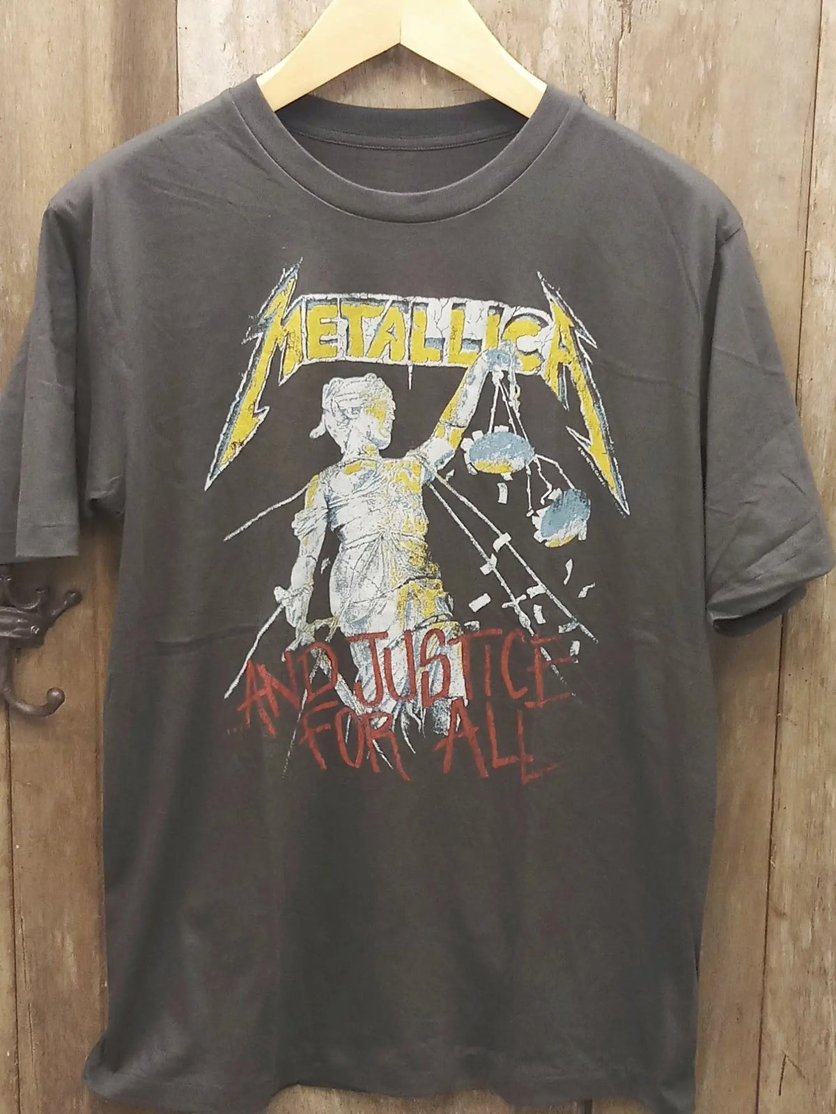 Metallica '...And Justice for All' Tour 1989 Lady with Scales Cotton T-Shirt vintage band t-shirt on rack