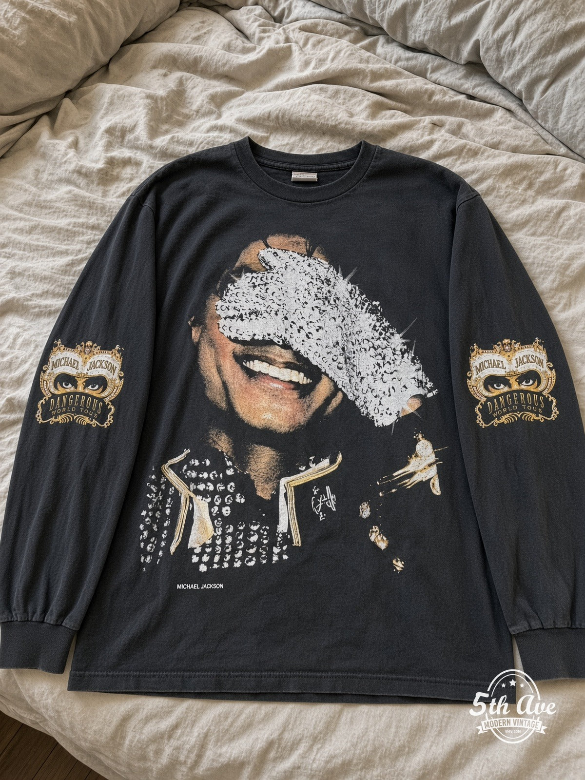 Michael Jackson Dangerous She Drives Me Wild vintage tee laid on bed