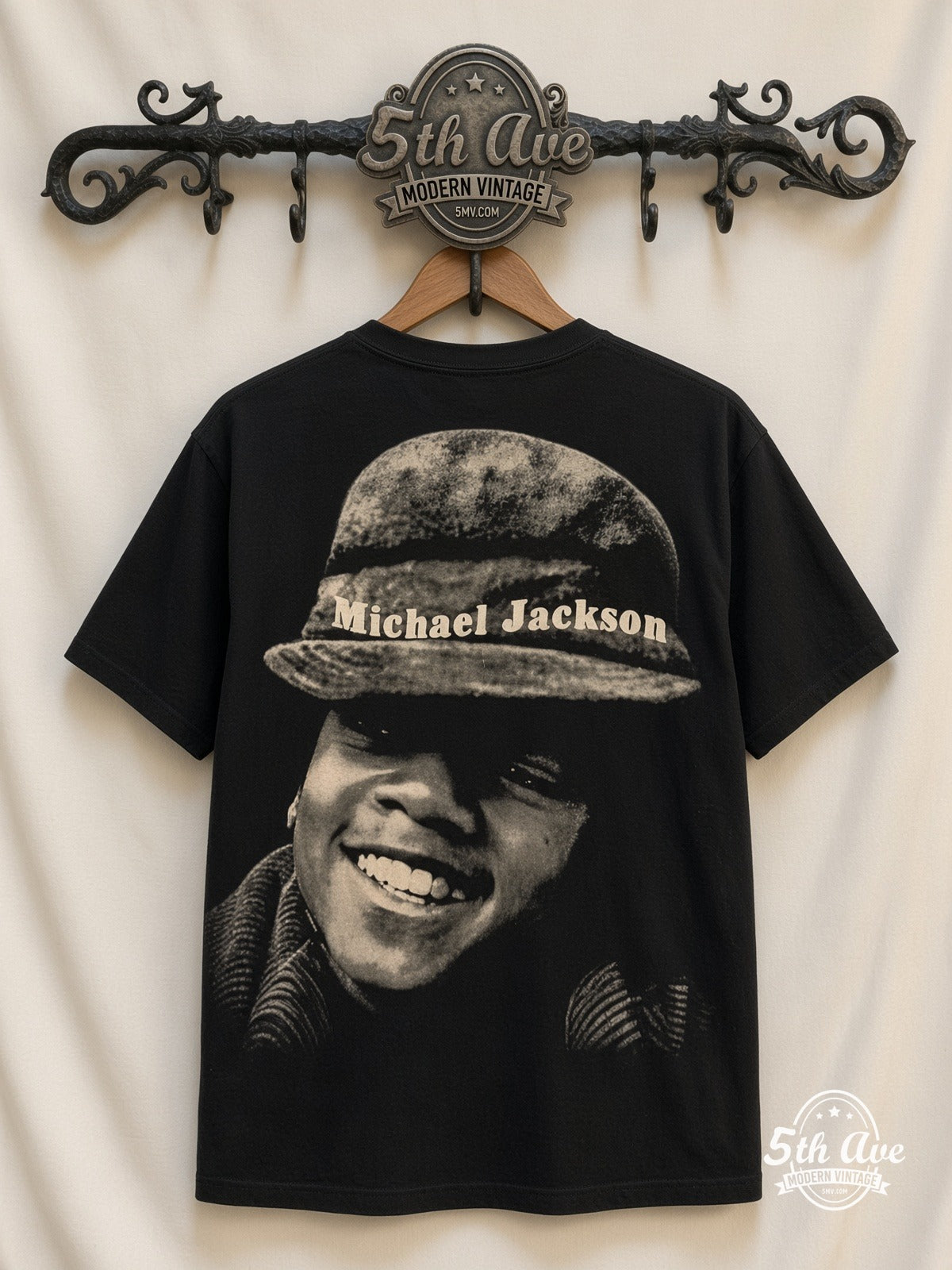 Michael Jackson Hat Portrait all over print vintage tee laid on bed