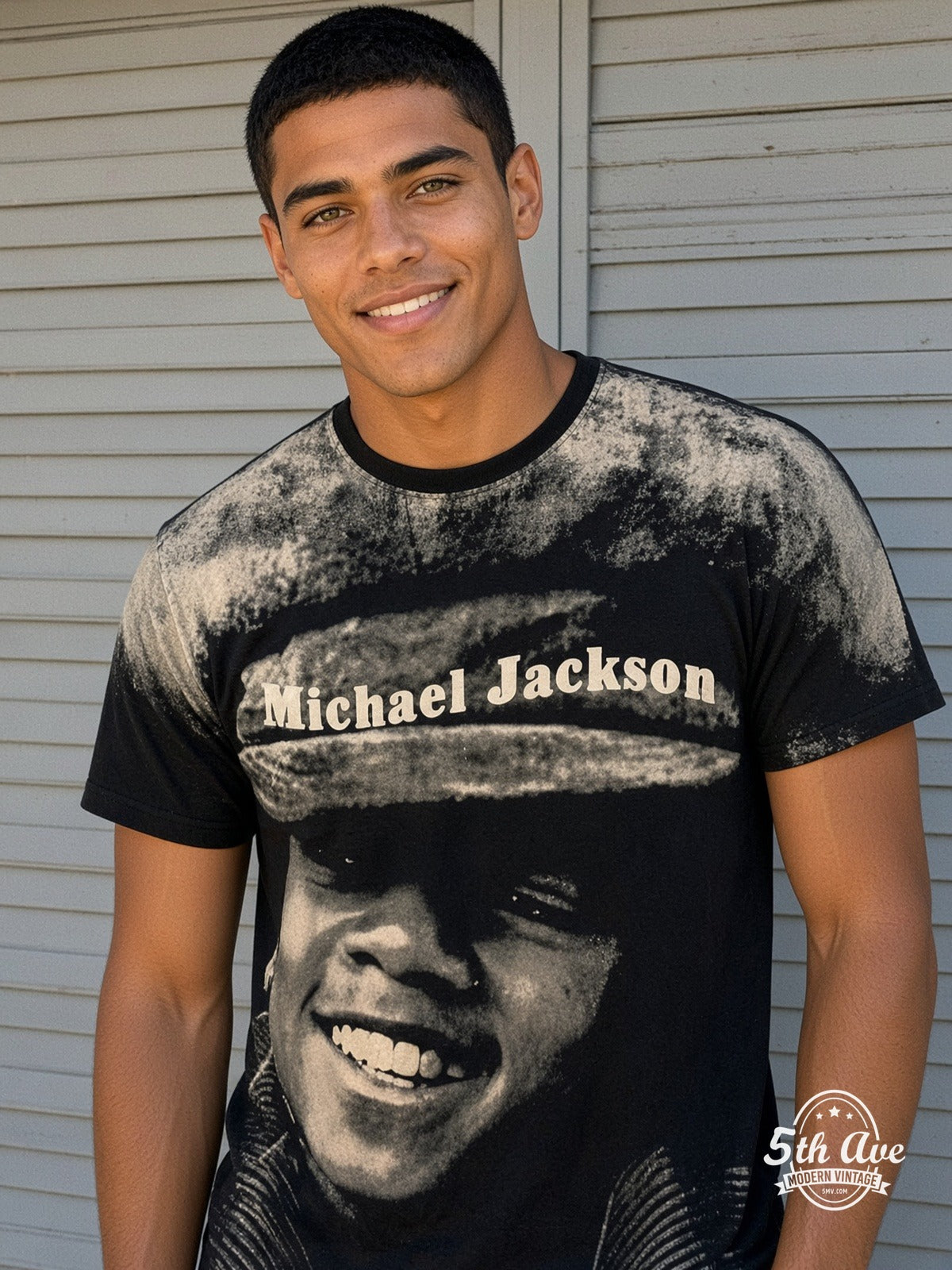Michael Jackson Hat Portrait all over print vintage tee model wearing