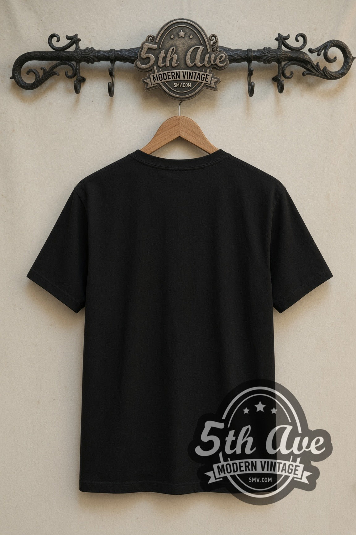 Plain black back of Michael Jackson The King of Pop Poster Portrait double stitched tee on rack