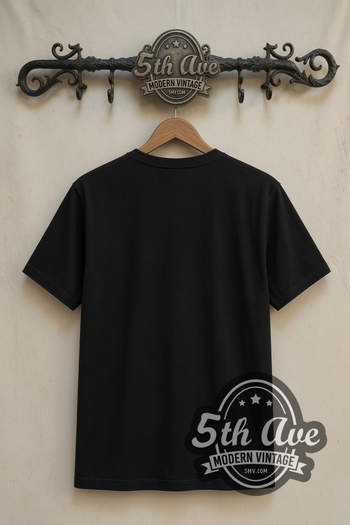 Plain black back of Power Rangers Green Ranger double stitched tee on rack