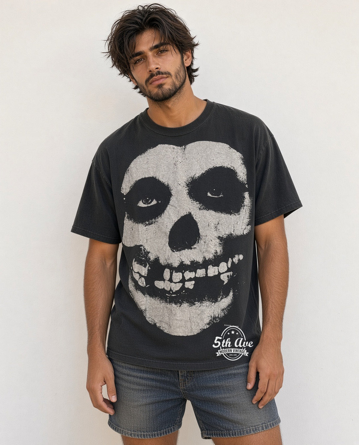Model wearing Misfits Crimson Ghost Skull vintage t-shirt