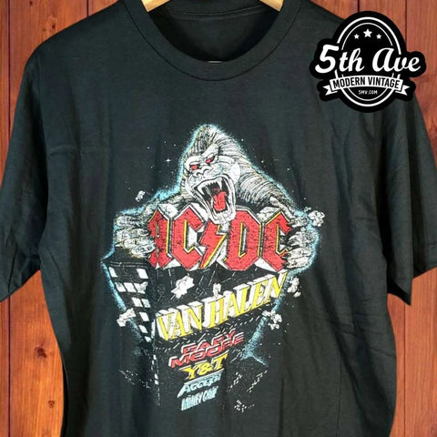 ac dc monsters of rock Monsters of Rock 1984 AC/DC ACDC, Van Halen, Gary Moore, Accept, Mötley Crüe, Y&T Yesterday & Today - New Vintage Band T shirt