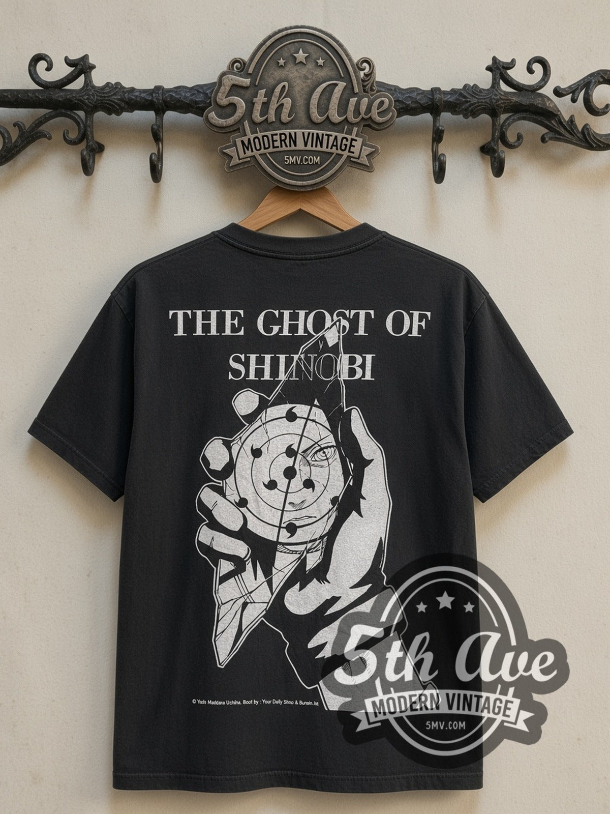Back print of The Ghost of Shinobi Rinnegan hand tee on the 5MV rack