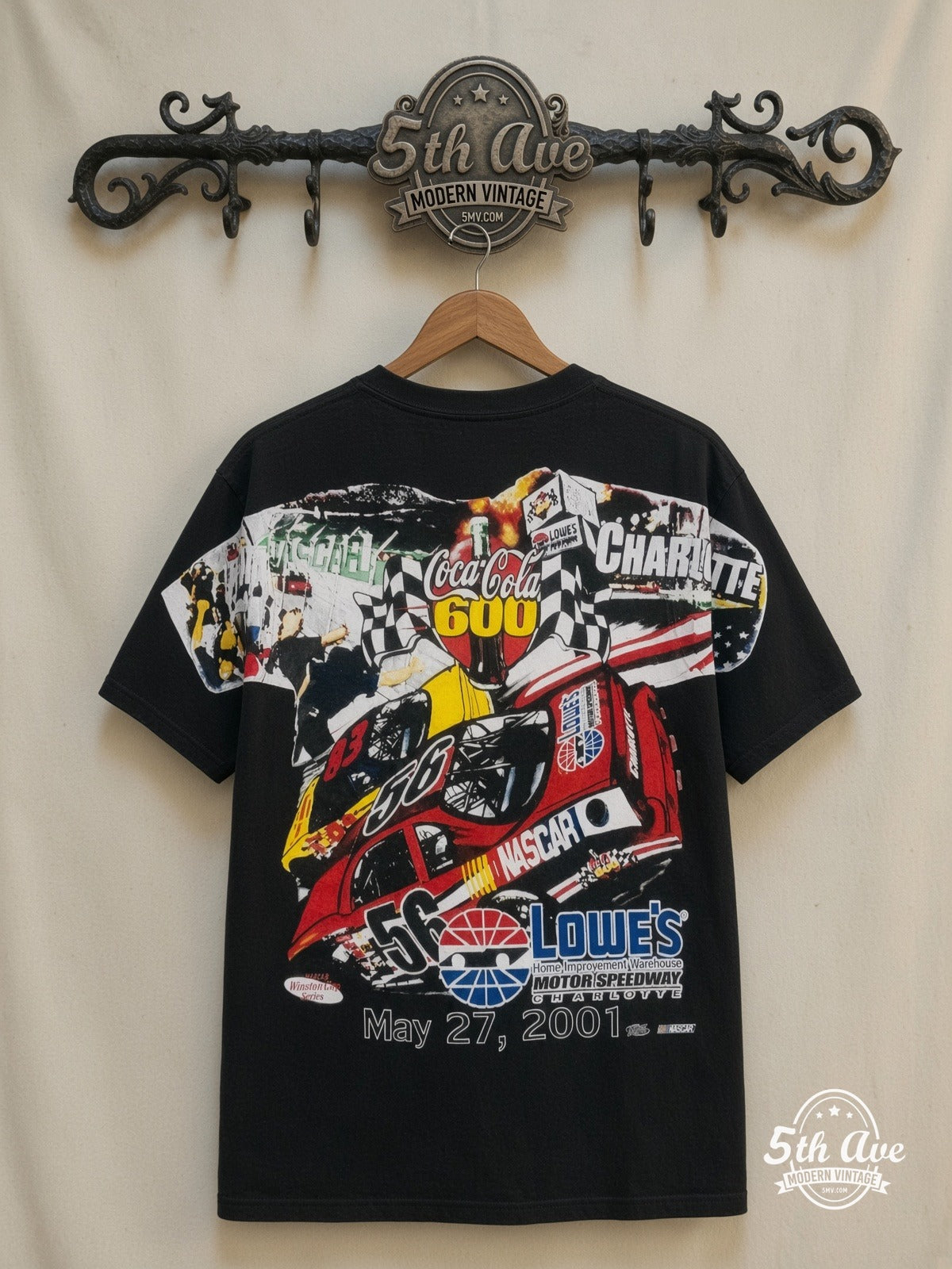 NASCAR Coca-Cola 600 Charlotte 2001 Lowes all over print vintage tee back on cream 5th Ave rack