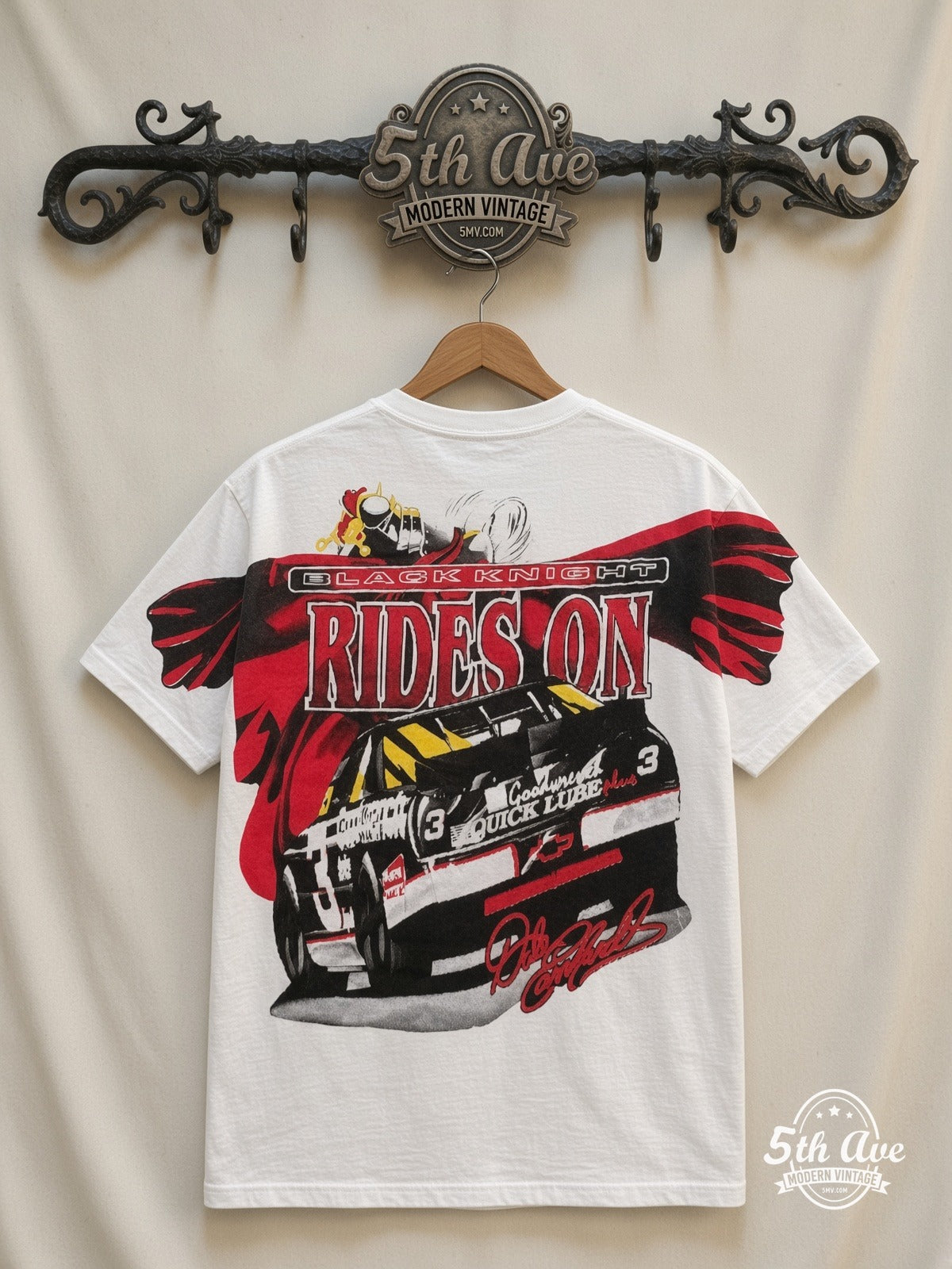 NASCAR Dale Earnhardt 3 Black Knight Horse all over print vintage tee back on cream 5th Ave rack
