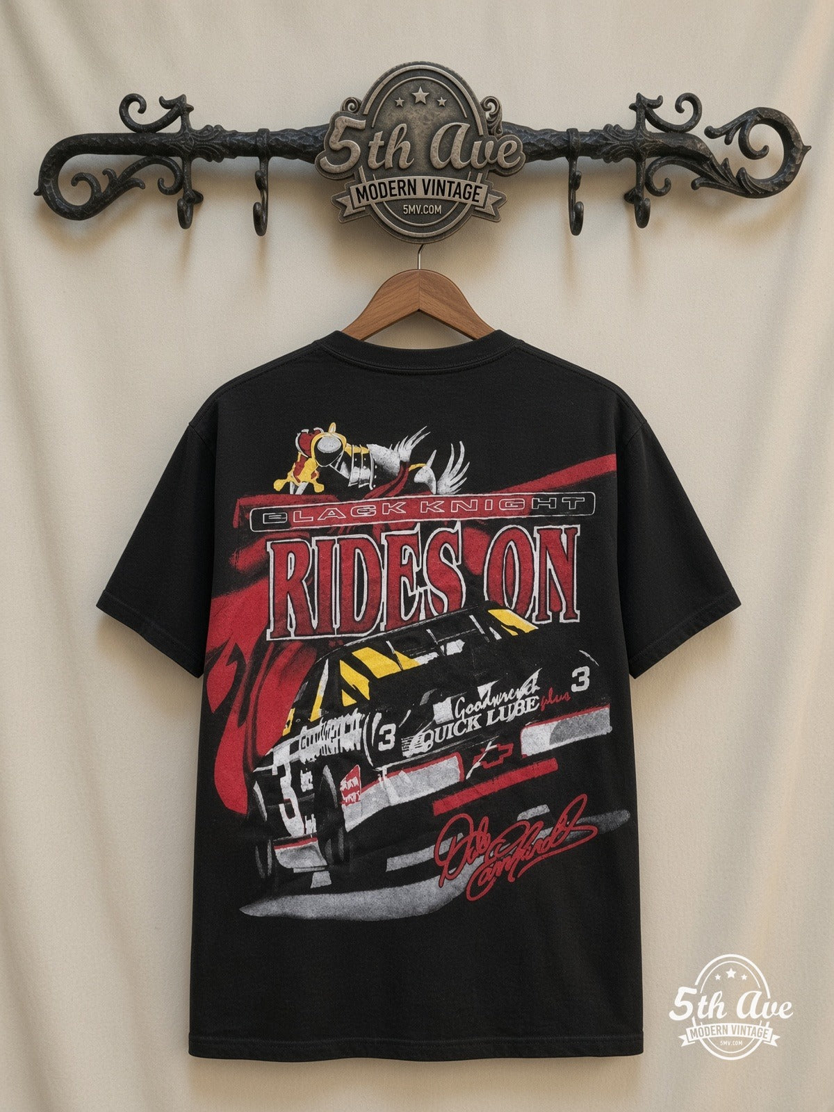 NASCAR Dale Earnhardt 3 Black Knight Horse all over print vintage tee back on cream 5th Ave rack