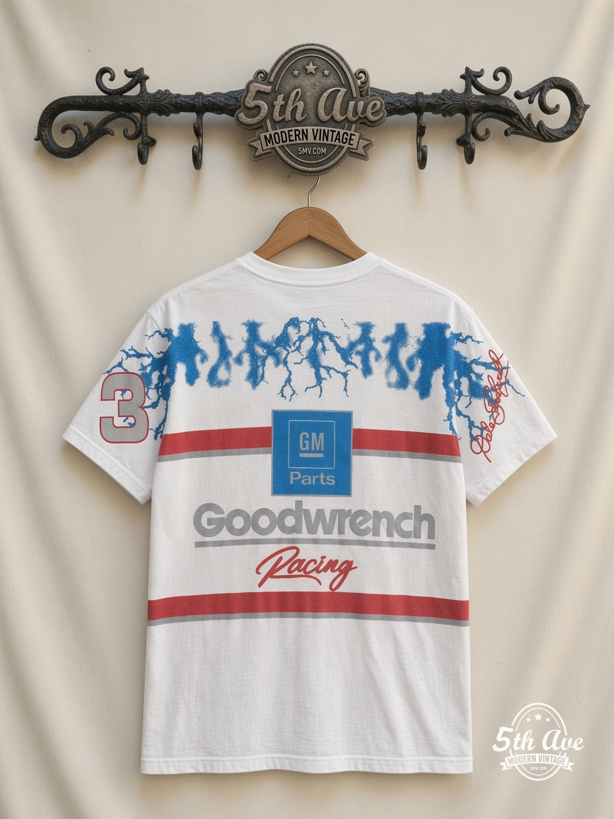 NASCAR Dale Earnhardt 3 Black Knight Lightning all over print vintage tee back on cream 5th Ave rack