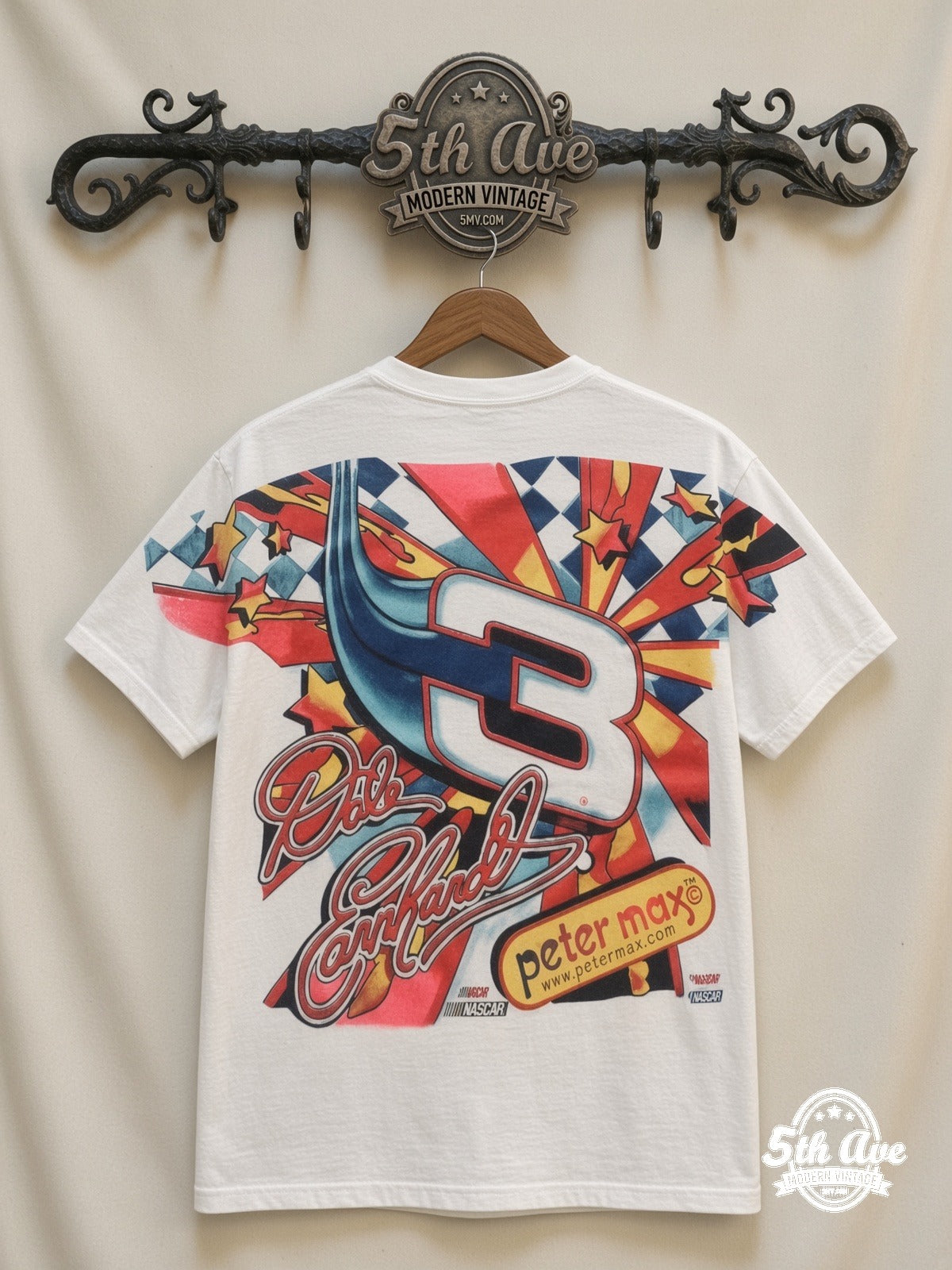 NASCAR Dale Earnhardt 3 Maximum Velocity Peter Max vintage tee laid on bed
