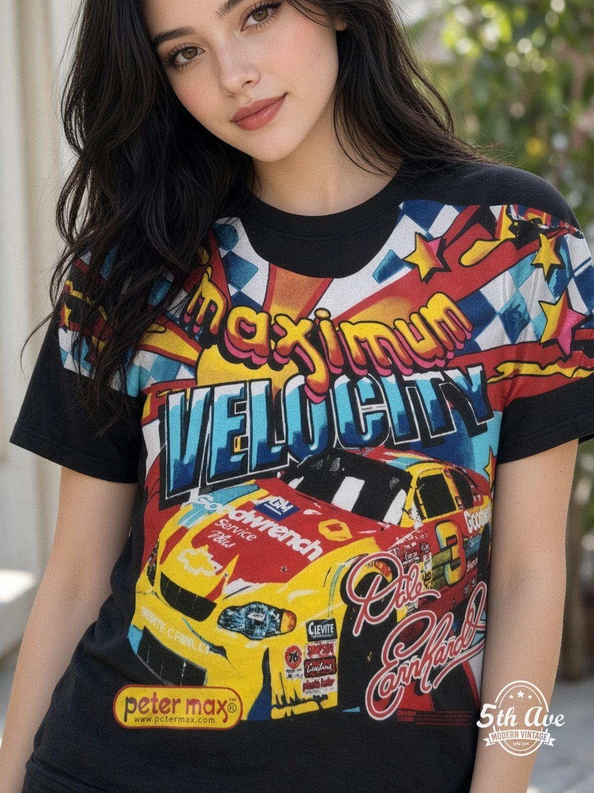 NASCAR Dale Earnhardt 3 Maximum Velocity Peter Max vintage tee model wearing