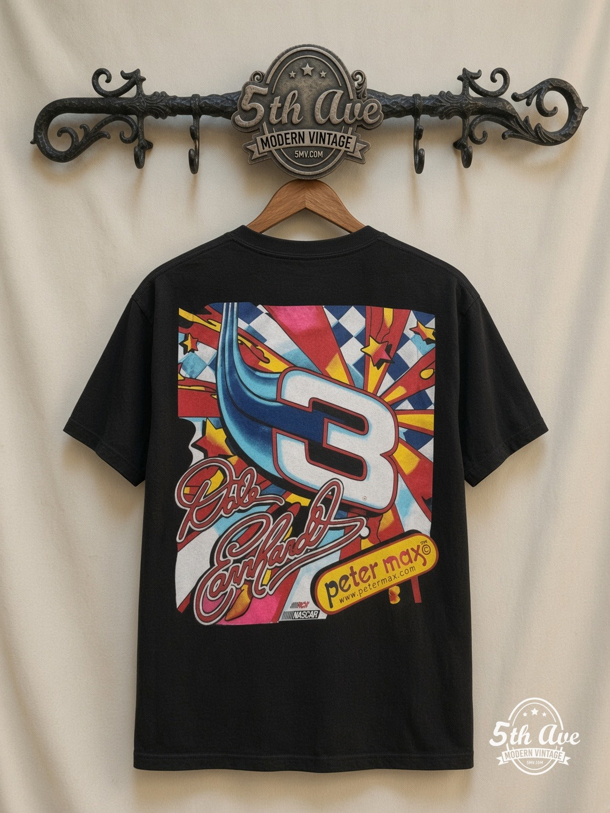 NASCAR Dale Earnhardt 3 Maximum Velocity Peter Max all over print vintage tee back on cream 5th Ave rack