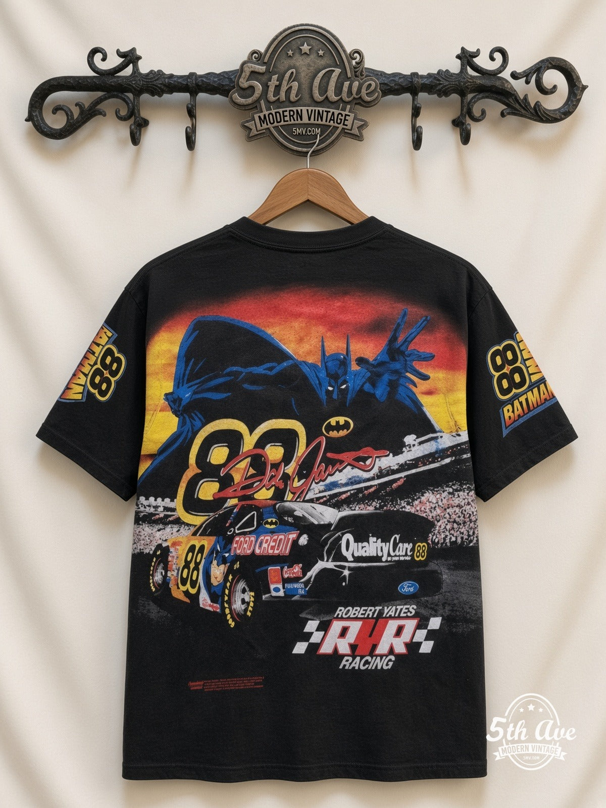 NASCAR Dale Jarrett 88 Batman Forever all over print vintage tee back on cream 5th Ave rack