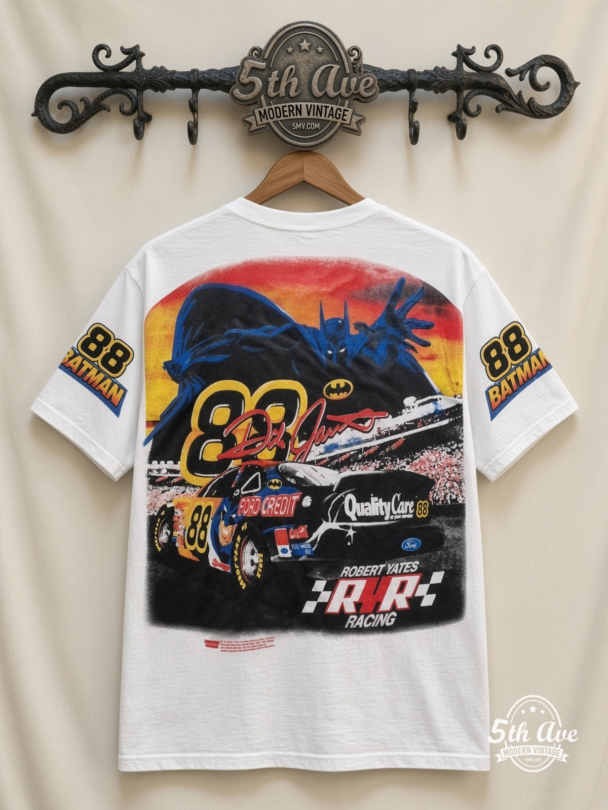 NASCAR Dale Jarrett 88 Batman Forever all over print vintage tee back on cream 5th Ave rack