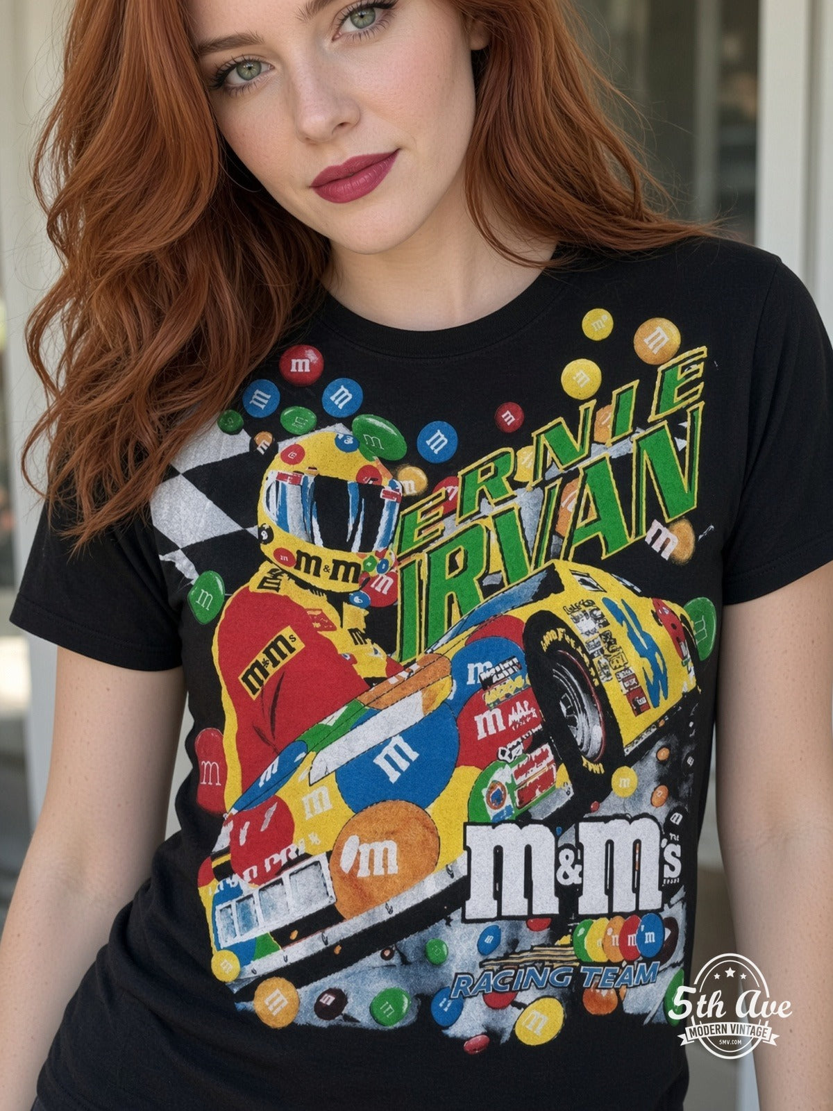 NASCAR Ernie Irvan 36 M&Ms Angled Car vintage tee model wearing