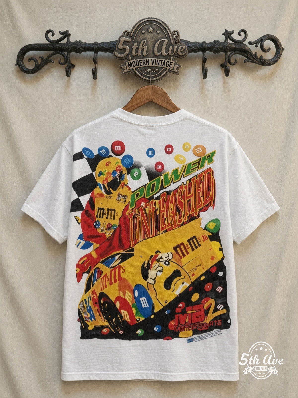 NASCAR Ernie Irvan 36 M&Ms Angled Car all over print vintage tee back on cream 5th Ave rack