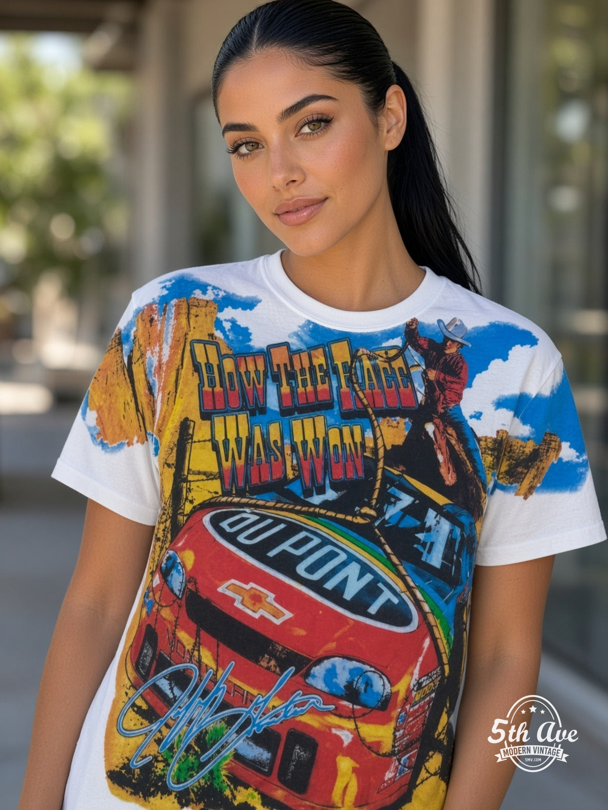 NASCAR Jeff Gordon 24 How The West Was Won vintage tee model wearing