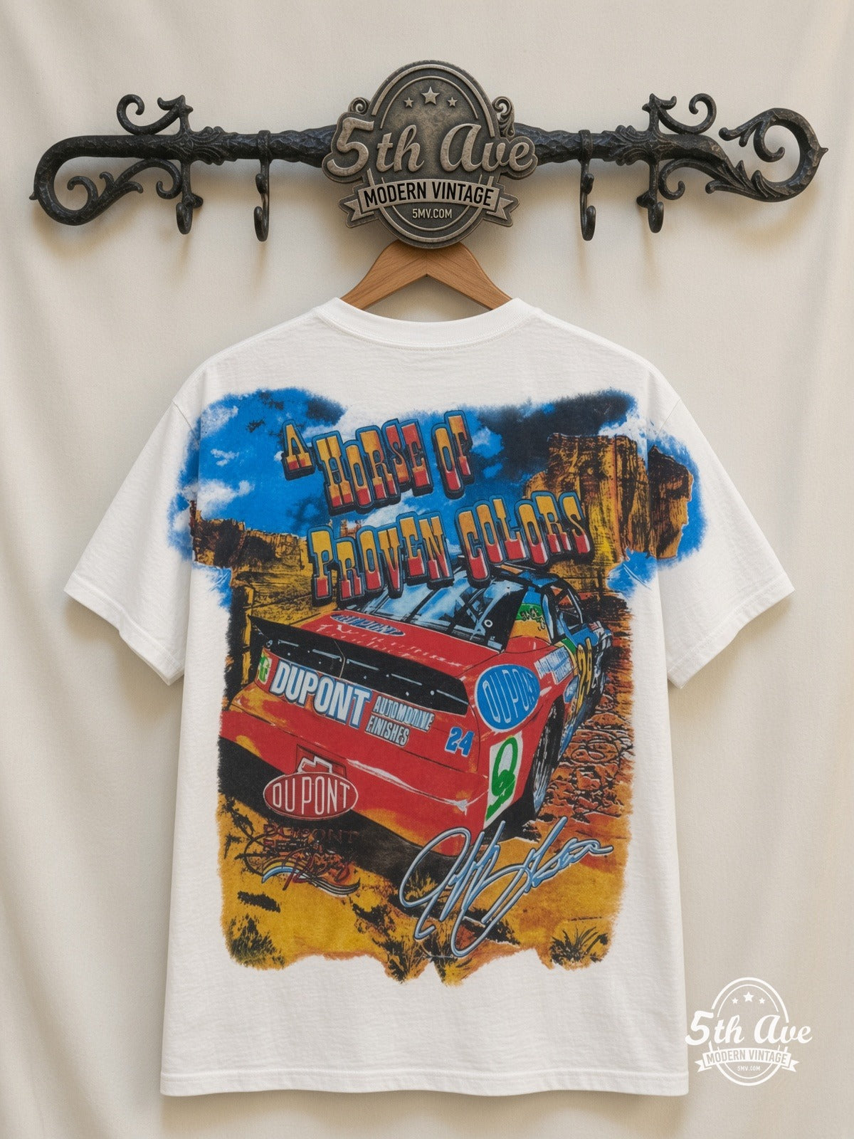 NASCAR Jeff Gordon 24 How The West Was Won all over print vintage tee back on cream 5th Ave rack