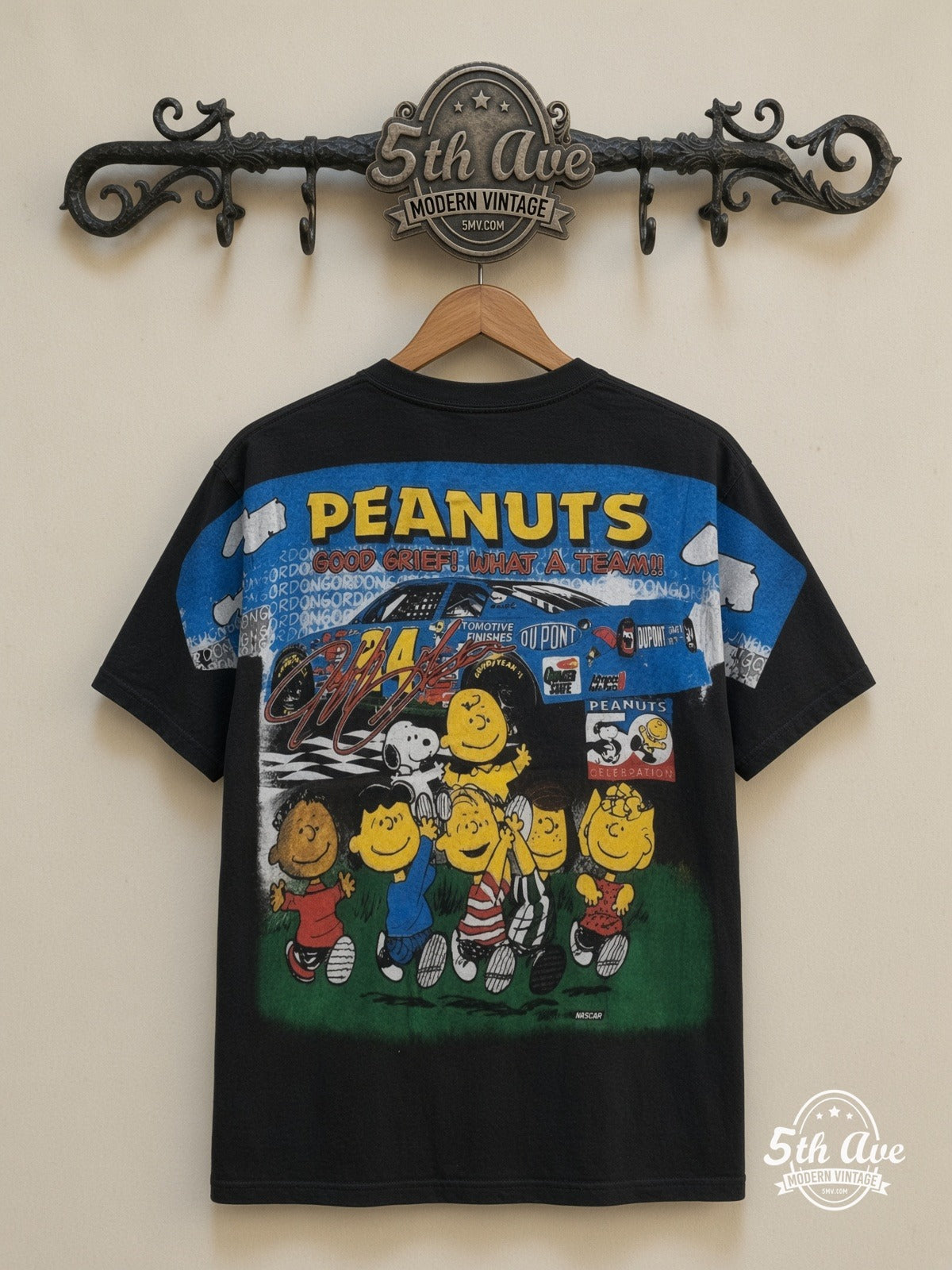 NASCAR Jeff Gordon 24 Good Ol Gordon Peanuts all over print vintage tee back on cream 5th Ave rack