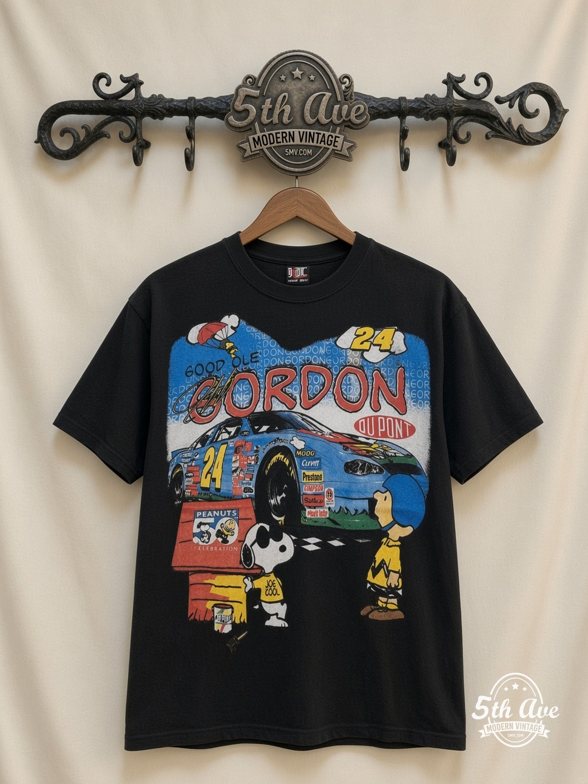 NASCAR Jeff Gordon 24 Good Ol Gordon Peanuts all over print vintage nascar t-shirt front on cream 5th Ave rack
