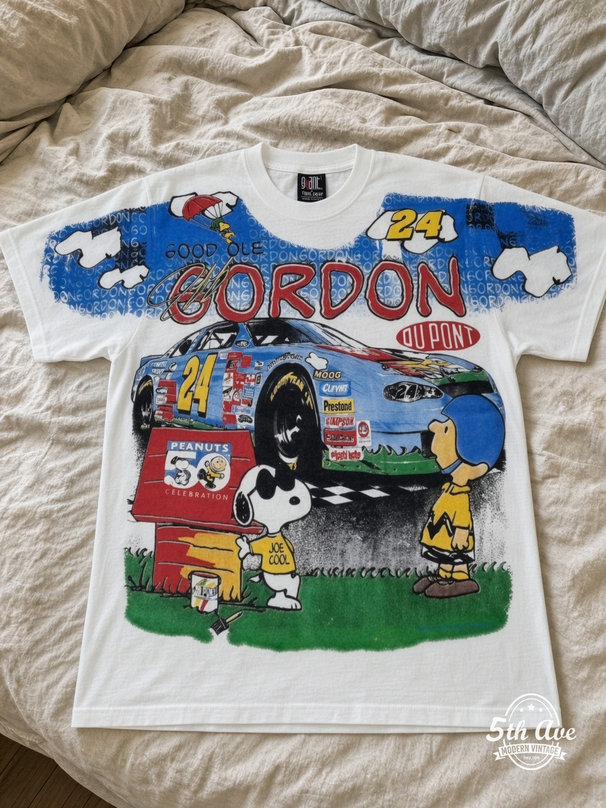 NASCAR Jeff Gordon 24 Good Ol Gordon Peanuts vintage tee laid on bed