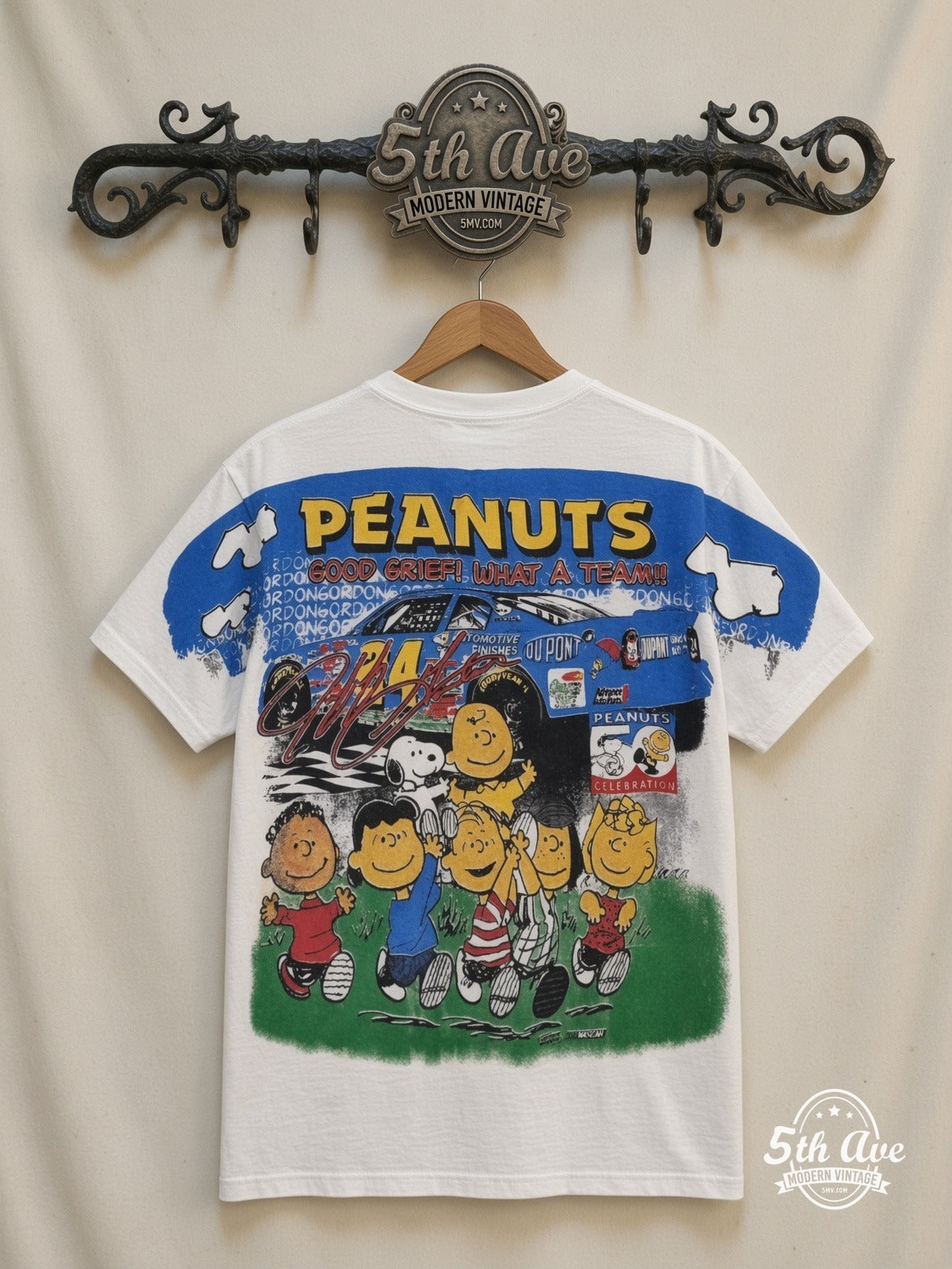 NASCAR Jeff Gordon 24 Good Ol Gordon Peanuts all over print vintage tee back on cream 5th Ave rack
