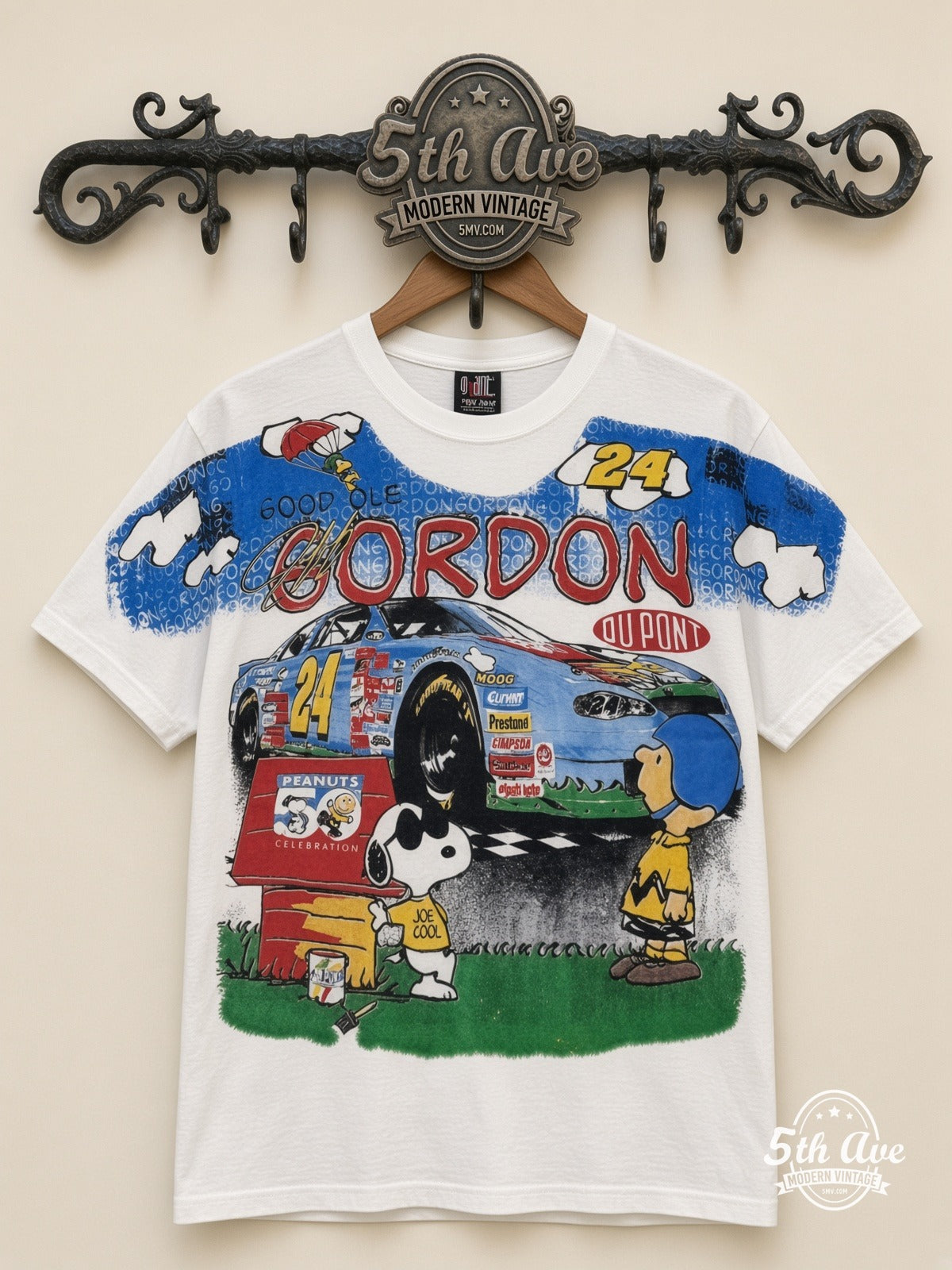 NASCAR Jeff Gordon 24 Good Ol Gordon Peanuts all over print vintage nascar t-shirt front on cream 5th Ave rack