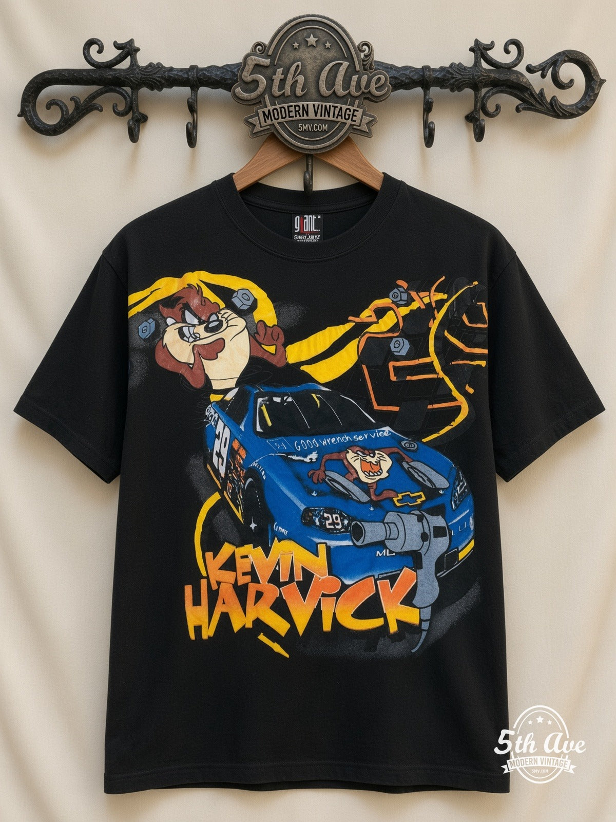 NASCAR Kevin Harvick 29 Taz Looney Tunes all over print vintage nascar t-shirt front on cream 5th Ave rack