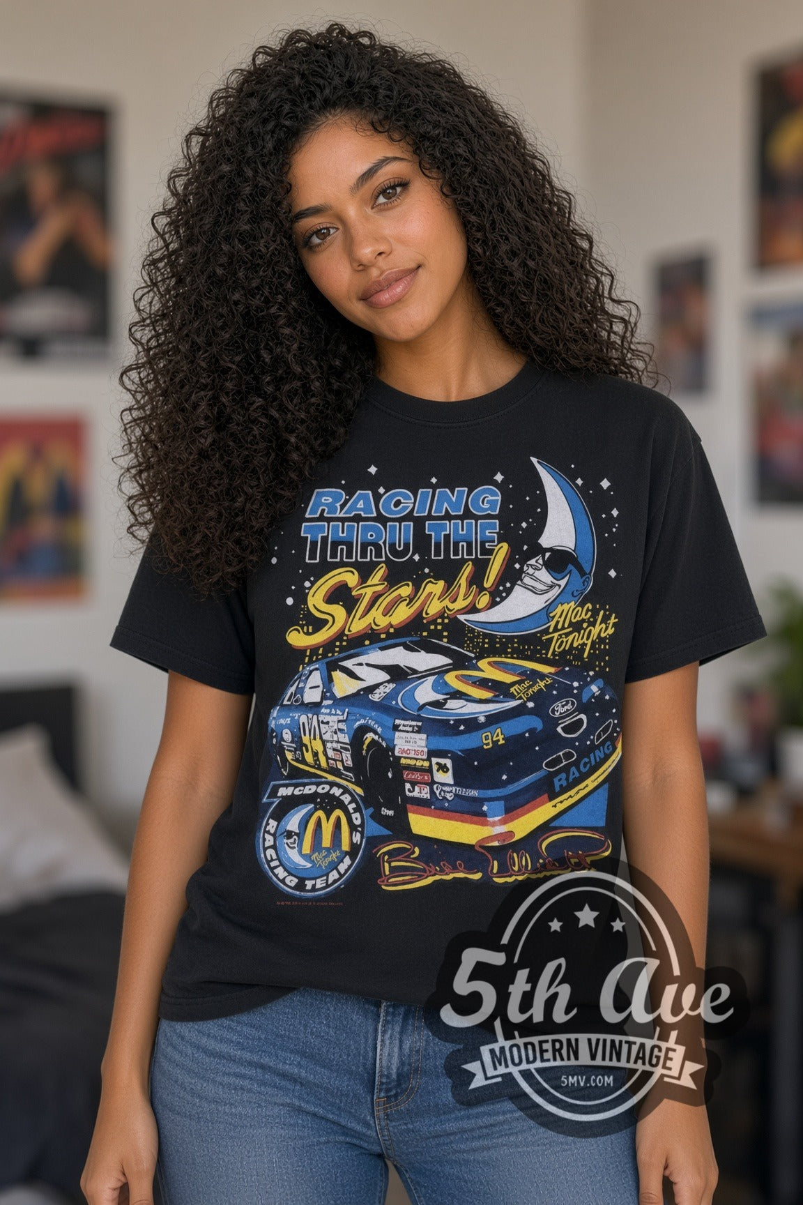 Model wearing the NASCAR McDonald's Racing Mac Tonight nascar tee in black