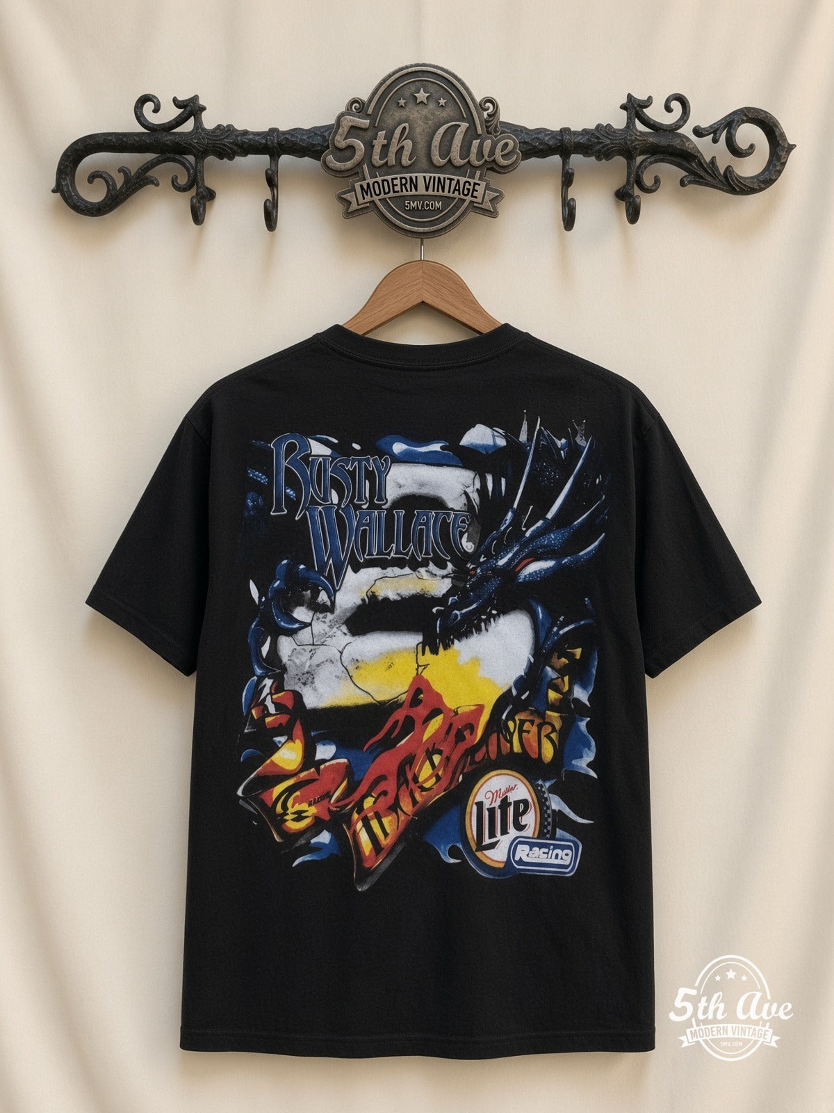 NASCAR Rusty Wallace 2 Track Slayer Dragon all over print vintage tee back on cream 5th Ave rack