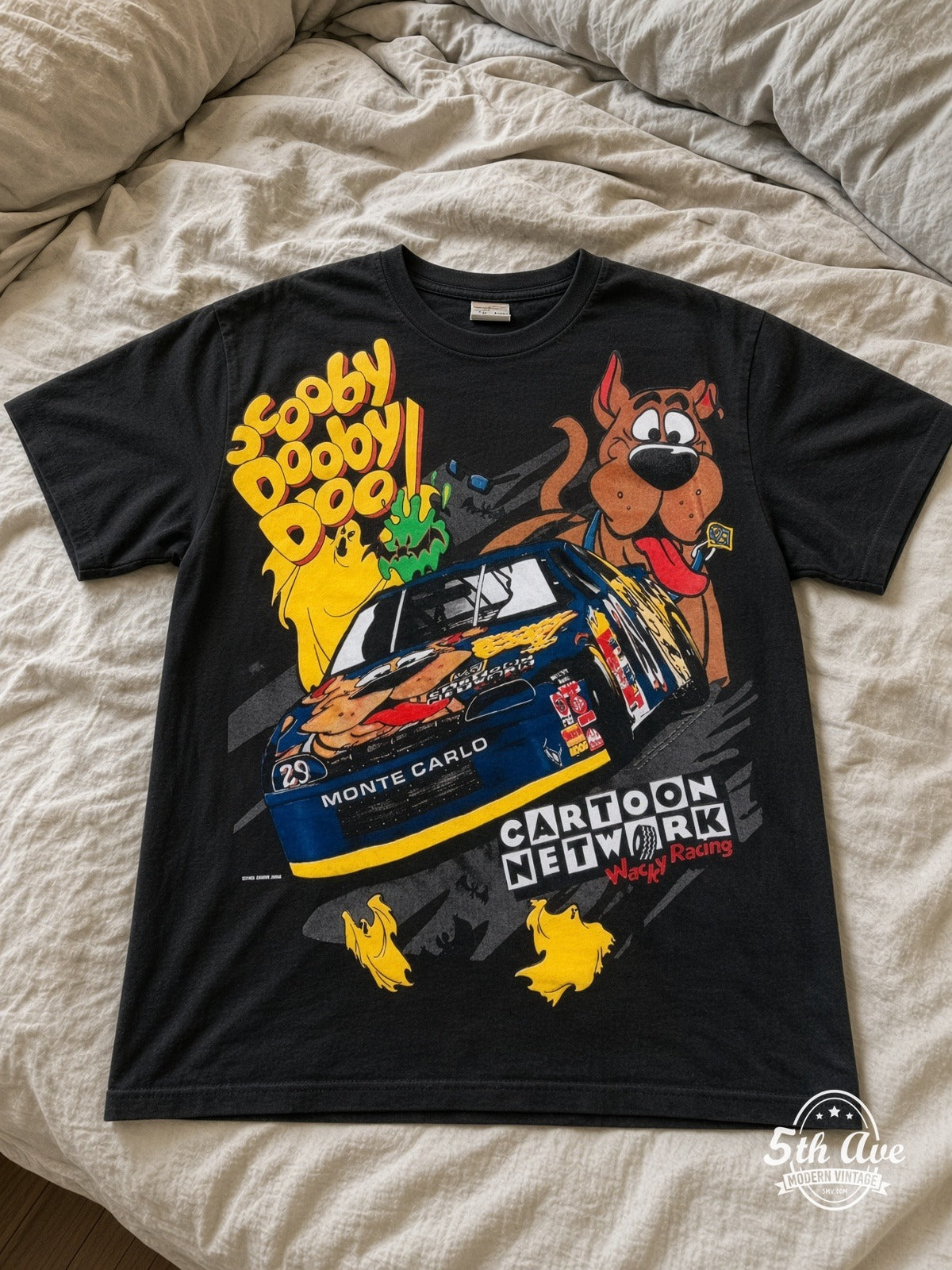 NASCAR Scooby-Doo Cartoon Network Racing vintage tee laid on bed
