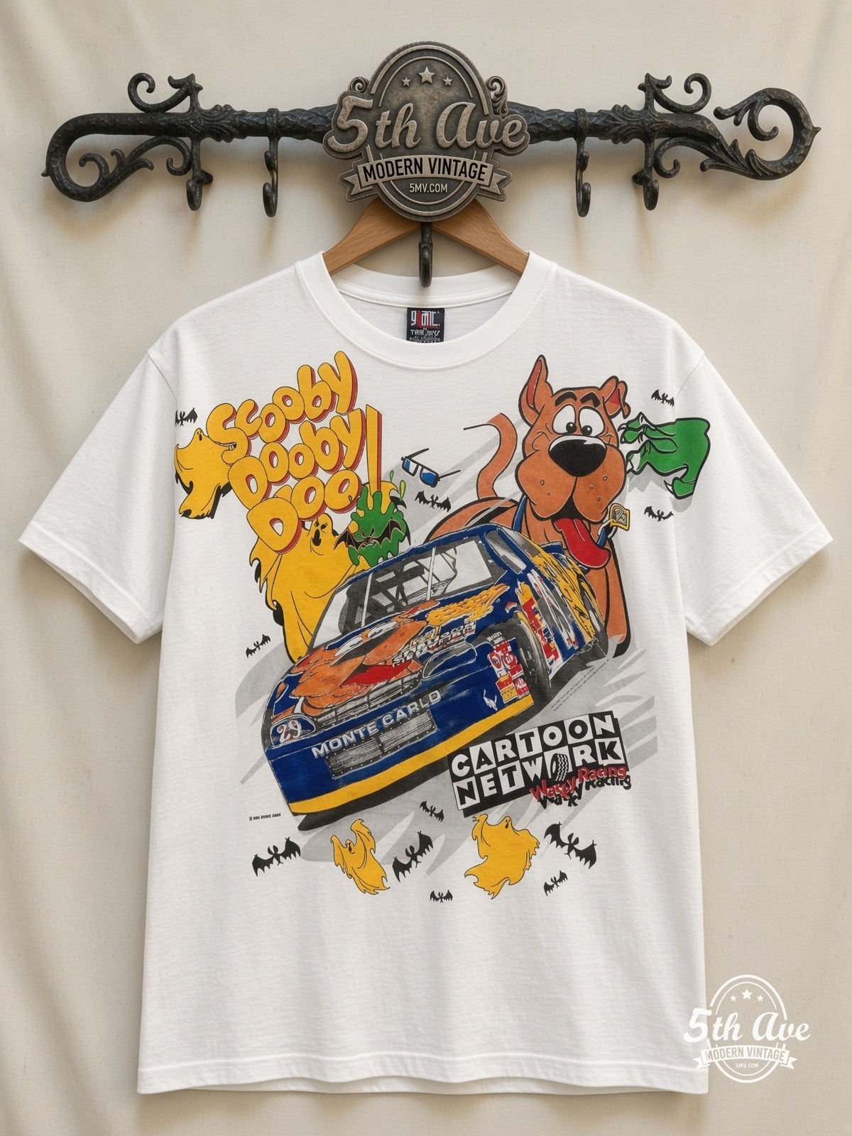 NASCAR Scooby-Doo Cartoon Network Racing all over print vintage nascar t-shirt front on cream 5th Ave rack