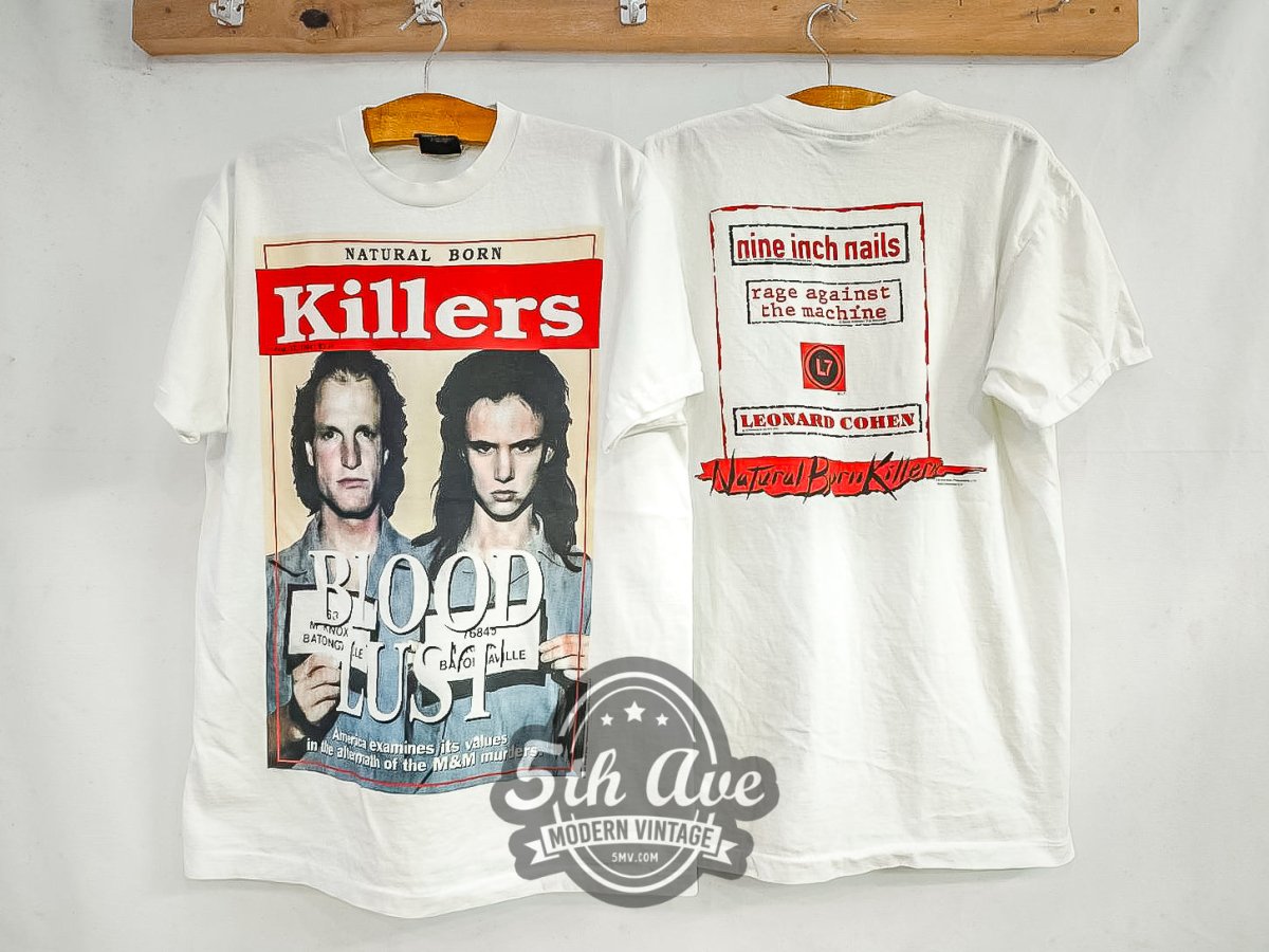Natural Born Killer 'Movie Soundtrack' X [Nine Inch Nails] [Rage Against the Machine] [L7] [Leonard Cohen] - Vintage Reprint Movie T-Shirt - Vintage Band Shirts